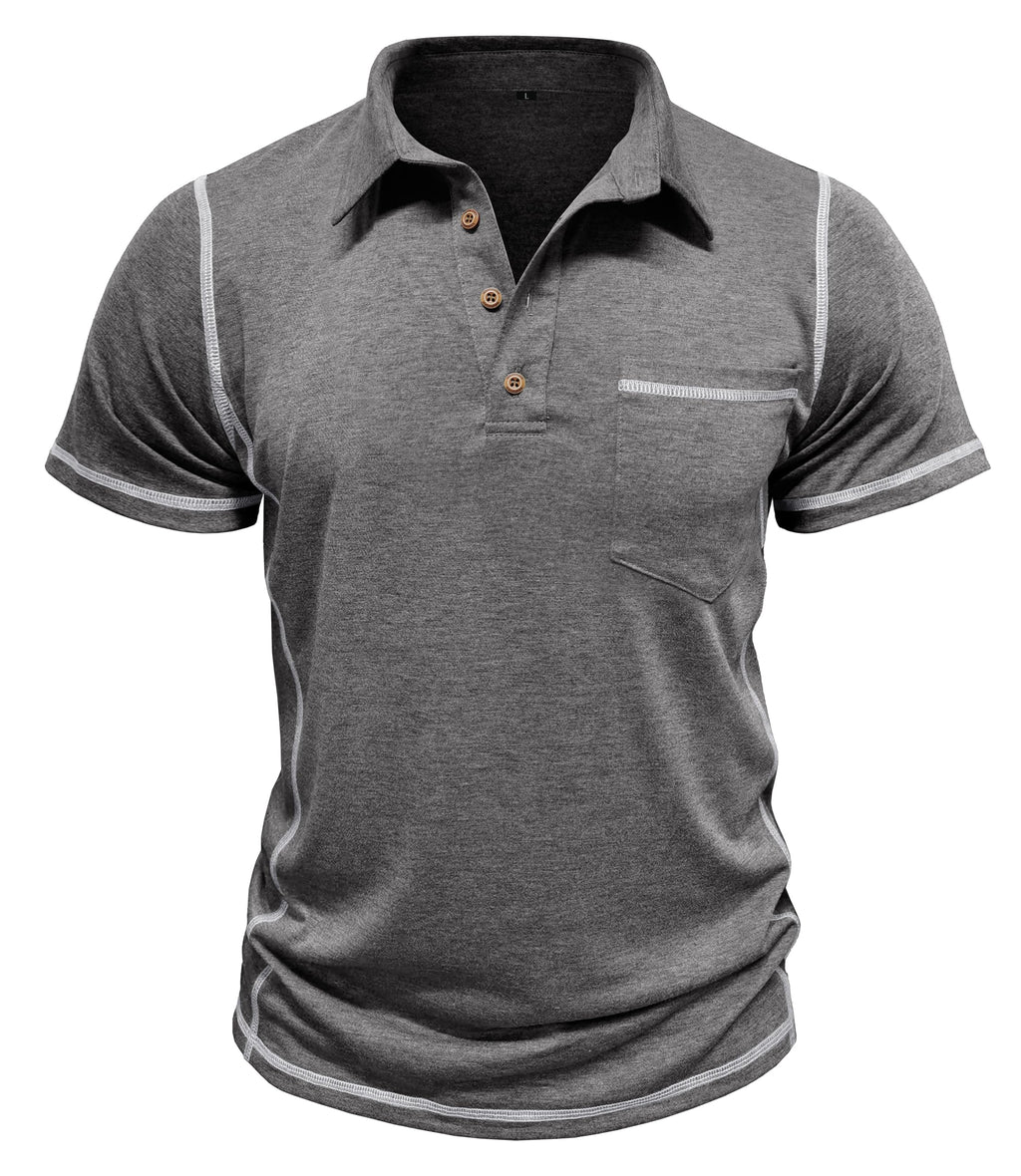 Men's Casual Long Sleeve Polo Shirts Collared Button Cotton T-Shirt Classic Stylish Golf Shirt with Pocket