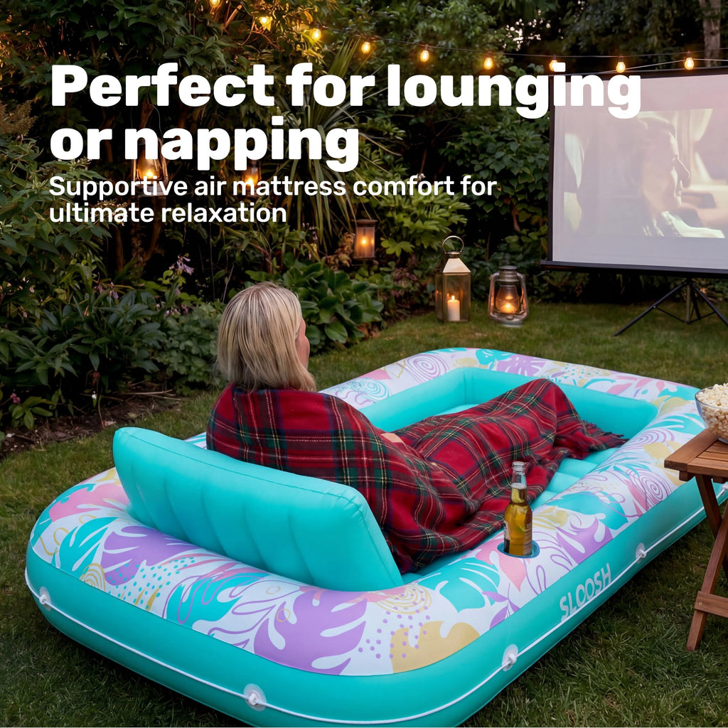SLOOSH Inflatable Tanning Pool Lounger Float, 85" x 57" Extra Large Pool Floats Adult with Pillow, 4 in 1 Suntan Tub Raft Floatie,Sunbathing Bed Lounge for Water Blow Up Ball Pit Party Gifts, XL-Blue