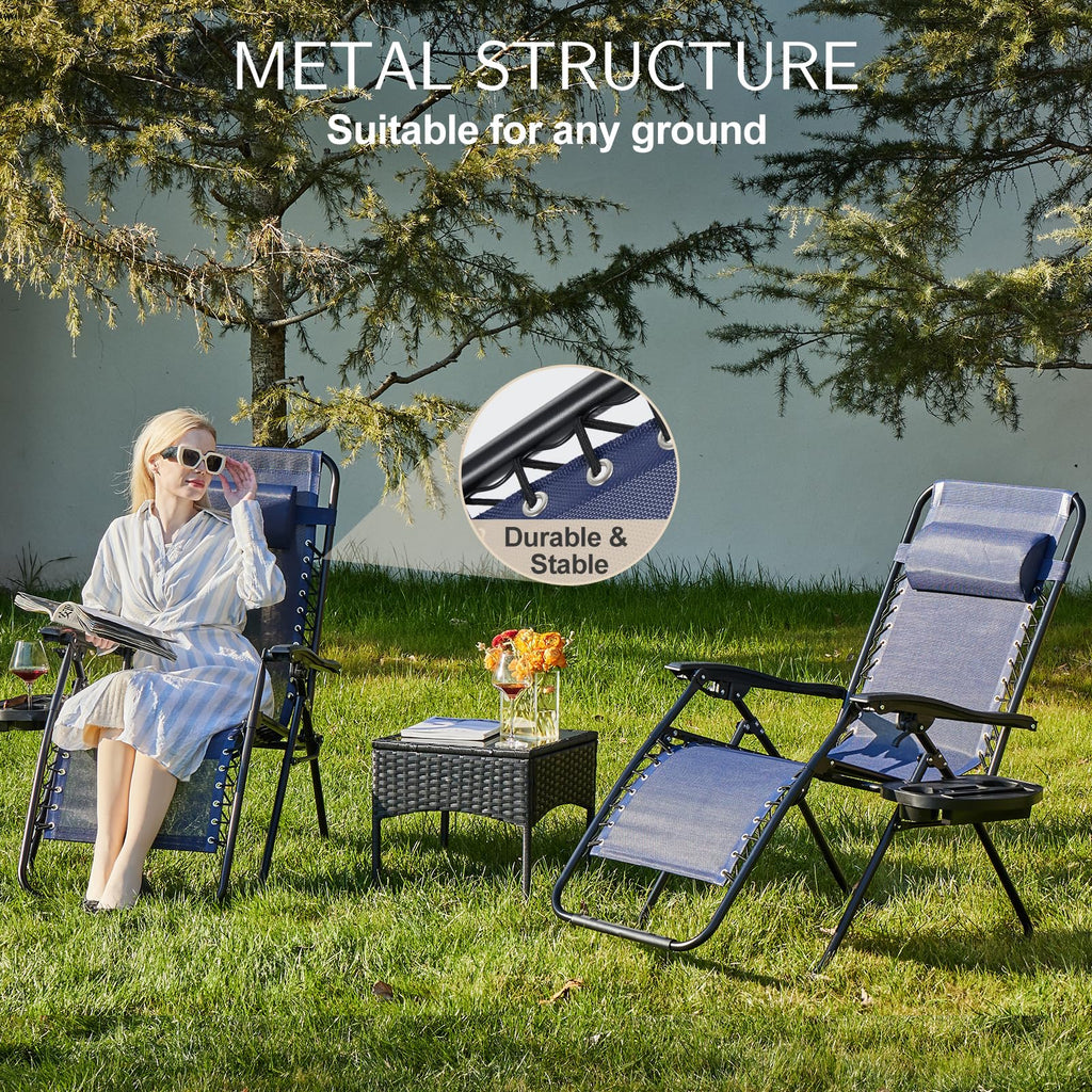 Sweetcrispy Zero Gravity Chairs, Set of 4 Portable Recliner Beach Camping Patio Outdoor Folding Lounge Chair with Cup Holder Trays and Adjustable Pillow for Poolside, Garden, Backyard, Lawn, Black