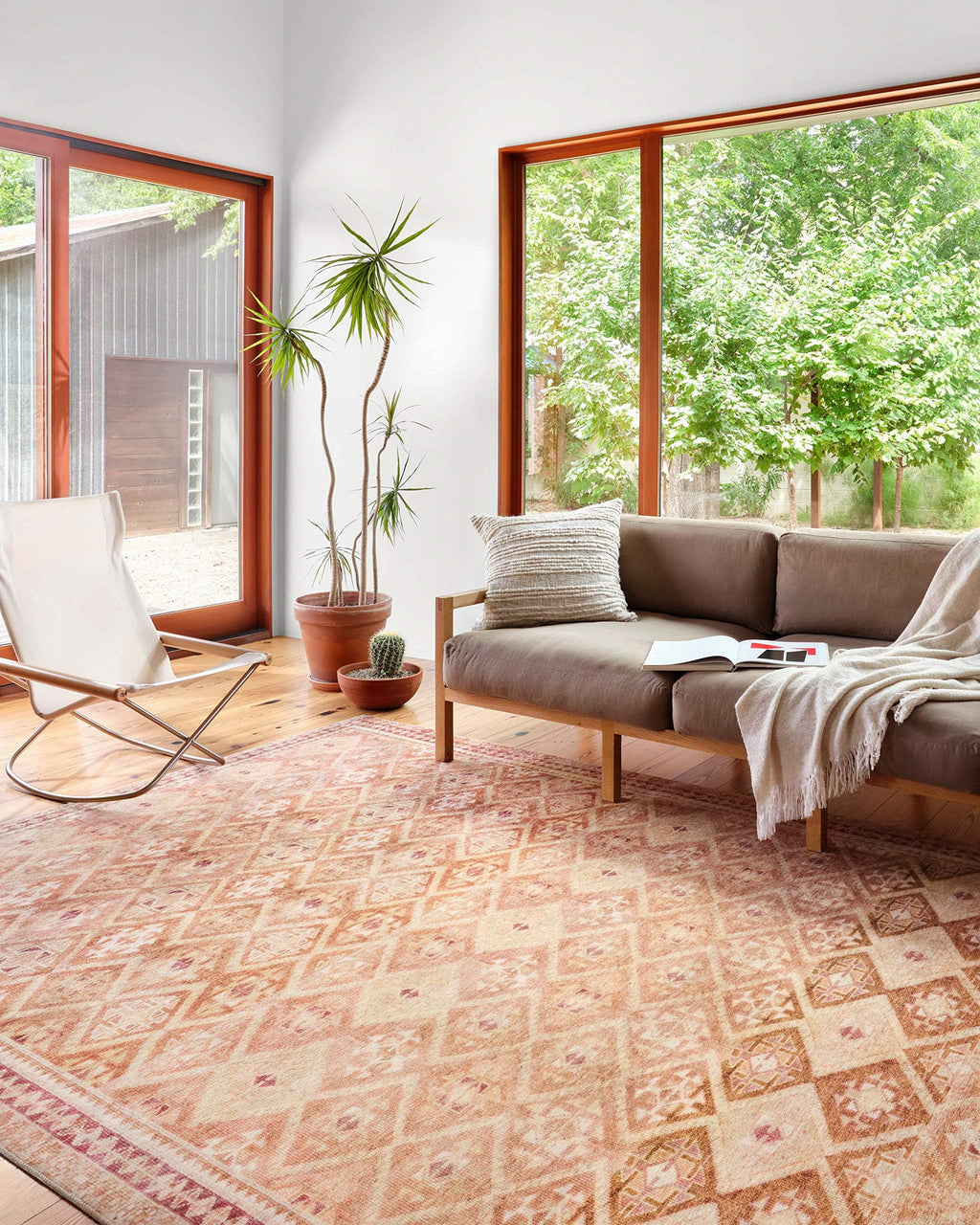 Loloi Layla Collection LAY-07 Blue/Tangerine 2'-3" x 3'-9" .13" Thick Accent Rug, Soft, Durable, Vintage Inspired, Distressed, Low Pile, Non-Shedding, Easy Clean, Printed, Living Room Rug