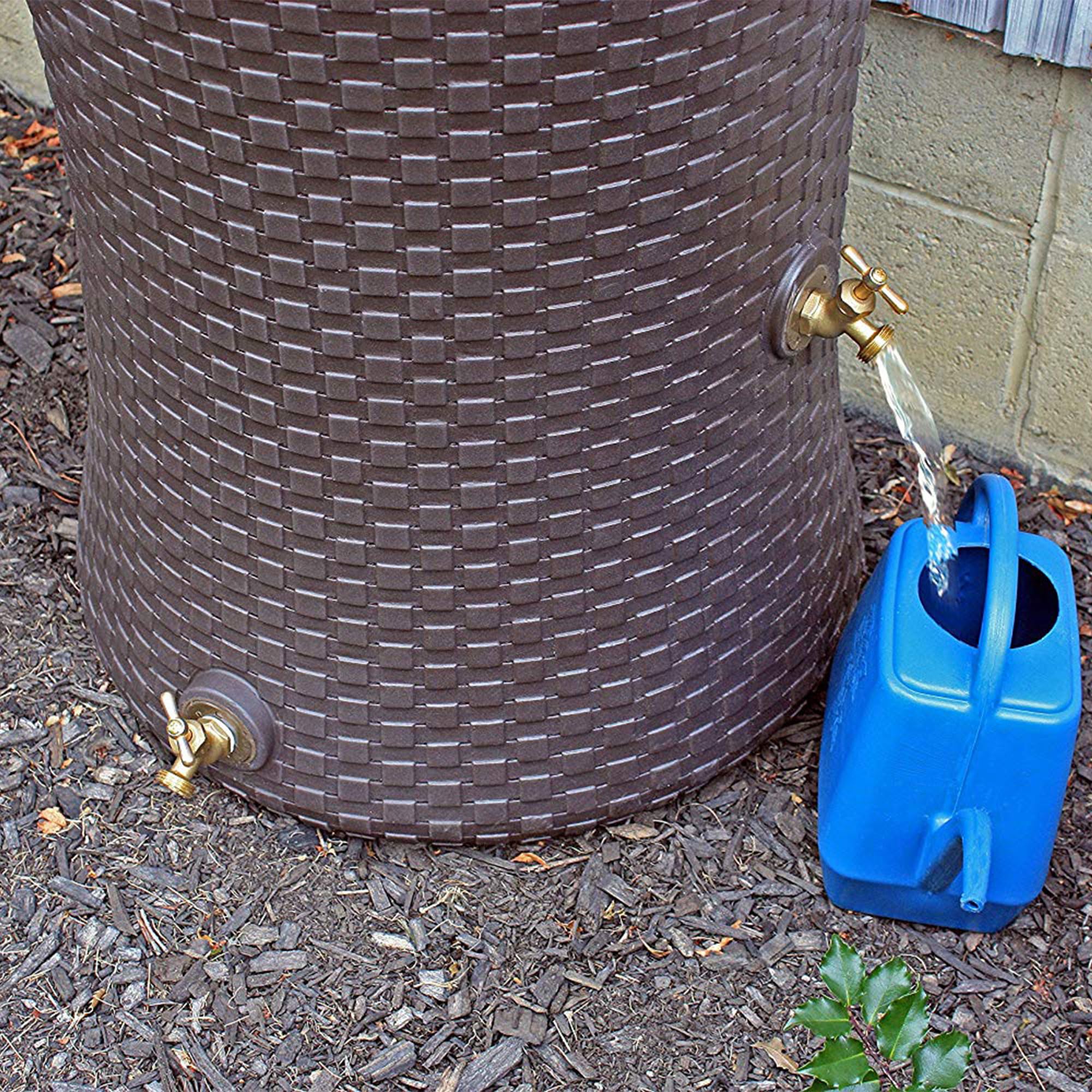 Good Ideas Impressions 50 Gallon Nantucket Outdoor Home Rain Barrel Water Storage Collector with Garden Planter and Brass Spigot, Black (2 Pack)