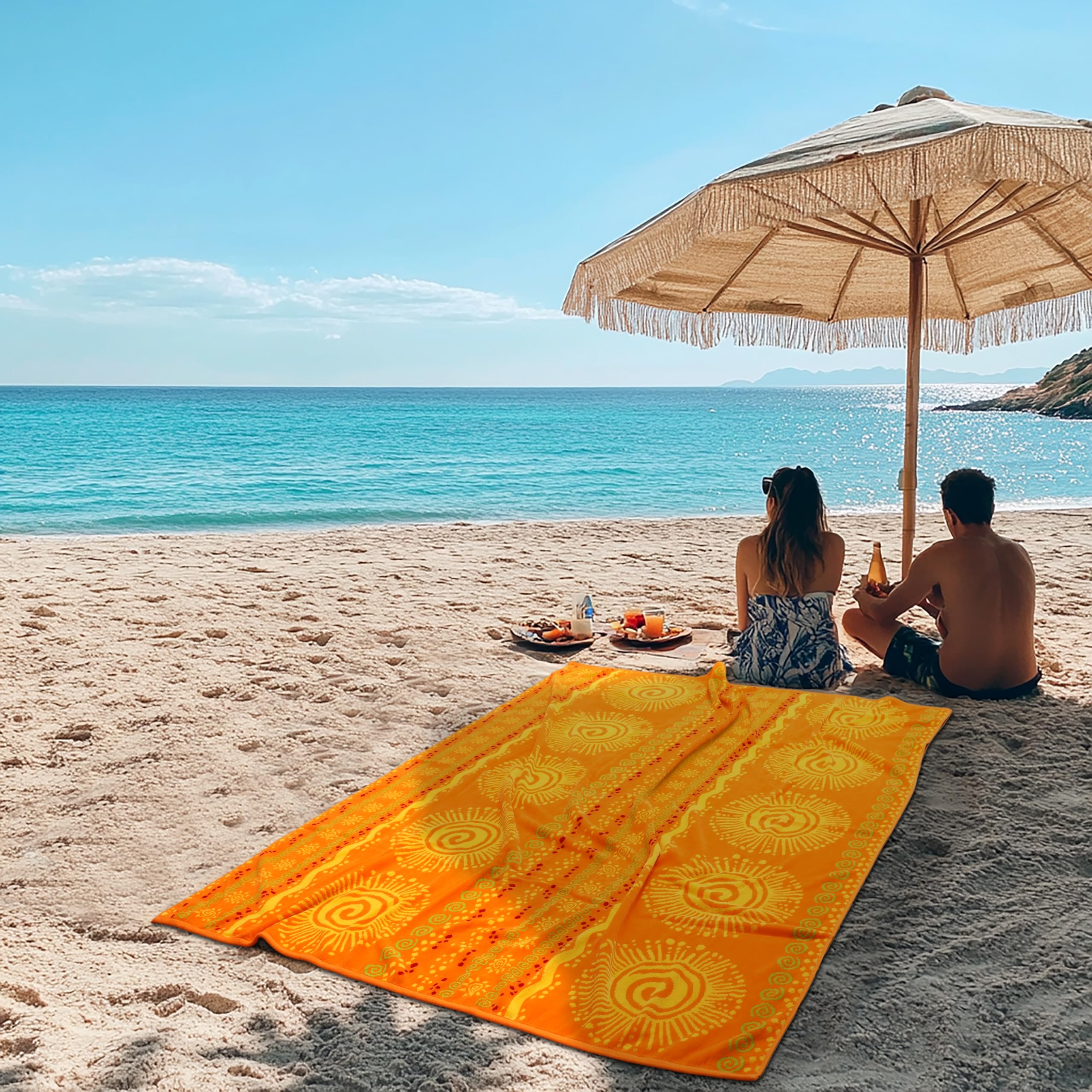 COTTON CRAFT Ombre Stripe Extra Wide Beach Towel for Two - 58x68 - Pure Cotton - Double Woven Jacquard Thick Plush Super Soft Luxurious Velour Pile - Pool Picnic Bath - 450 GSM - Blue