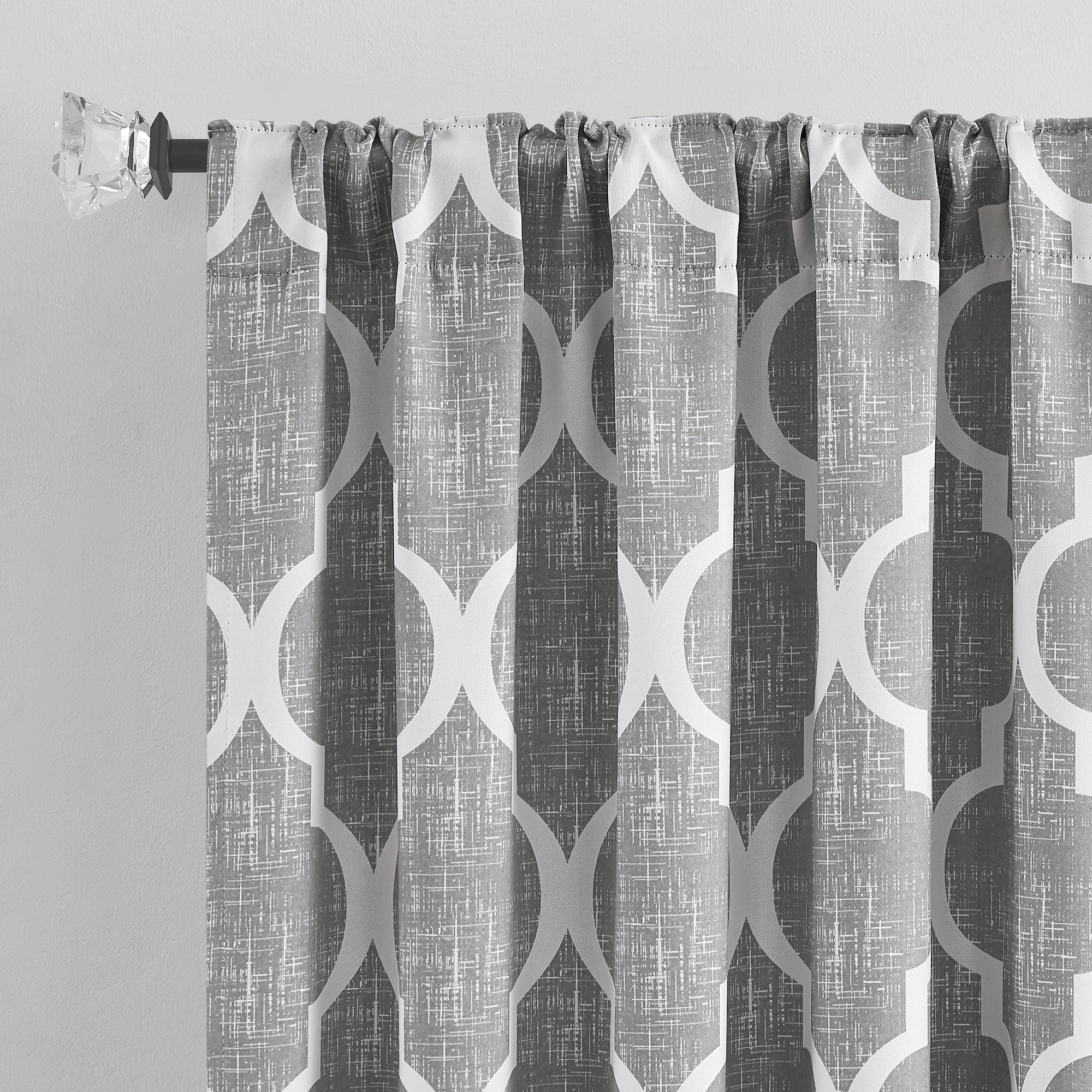 Beauoop 100% Blackout Curtains 45 Inches Long 2 Panels for Bedroom Living Room Aqua Grey Moroccan Geo Room Darkening Thermal Insulated Soundproof Grommet Top Window Treatments Drapes, 50x45 Set of 2