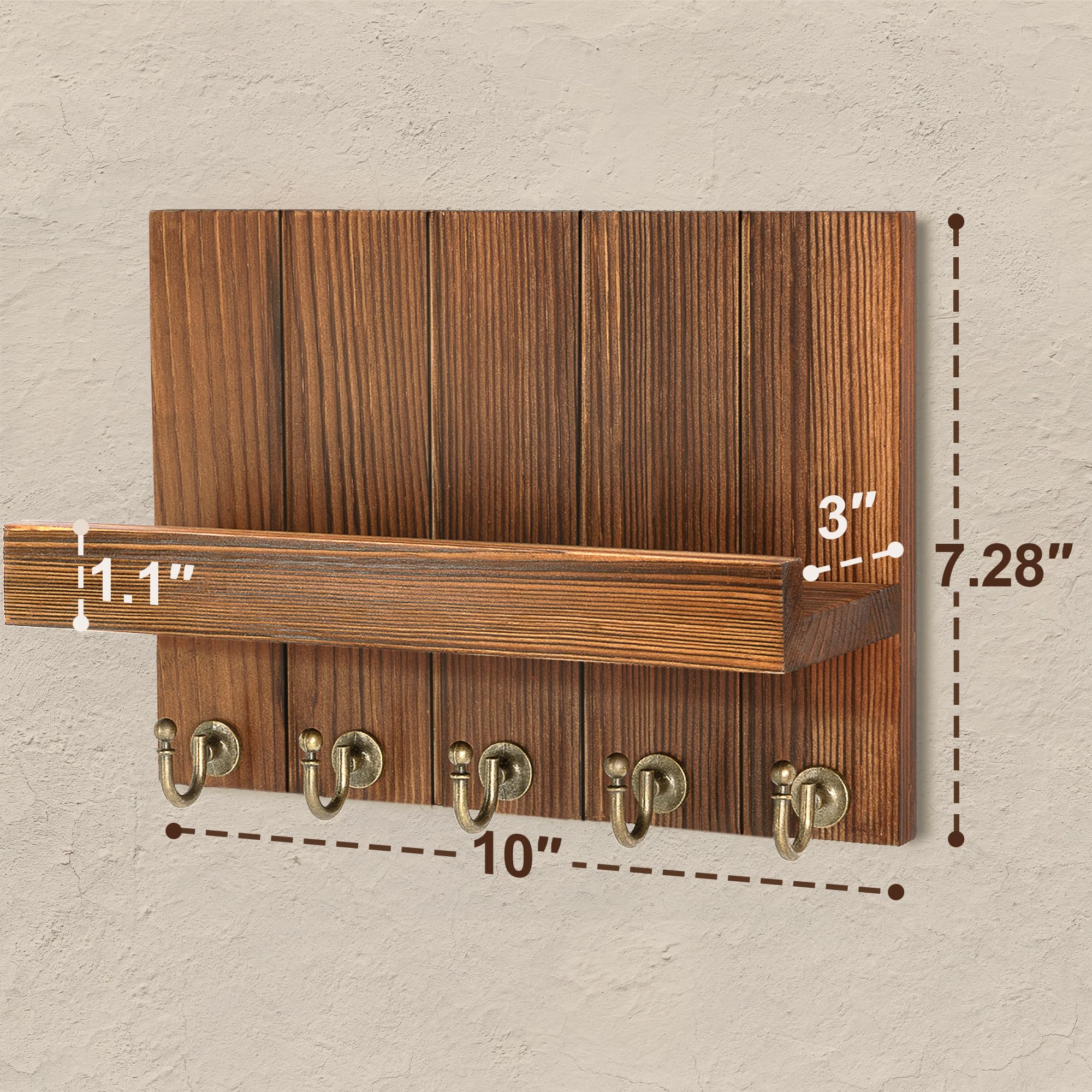 Rebee Vision Acacia Wood Key Holder Wall Mount – Farmhouse Key Holder for Wall & Mail Organizer with Shelf for Home Decor – Ideal for Apartment Essentials (Acacia Wood, 3.54" x 10" x 7.28")