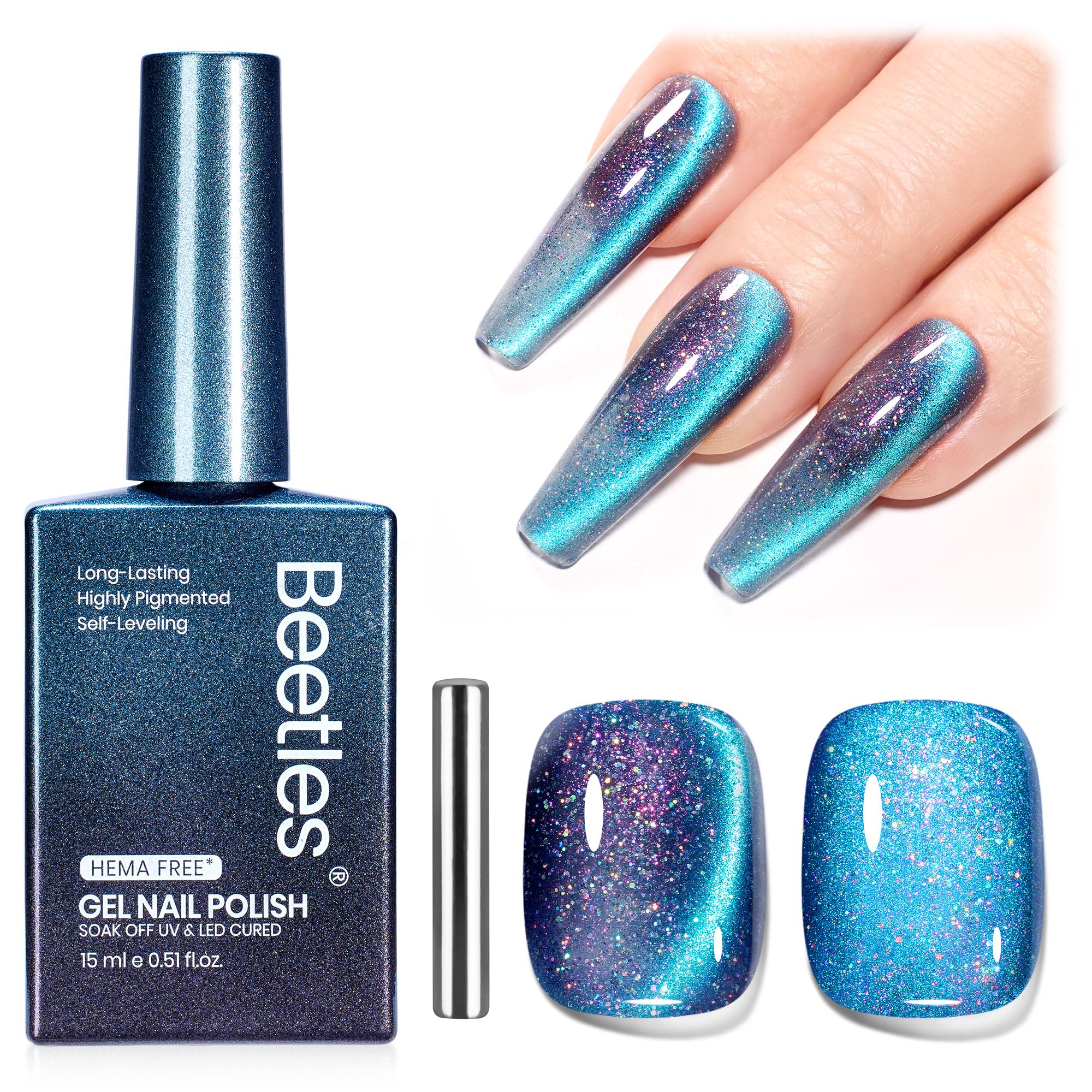 Beetles Star Cascade Silver Cat Eye Gel Nail Polish - 15ML Christmas Silver Glitter Cat Eye Gel Polish with Magnet Soak Off UV Velvet Nail Polish Salon DIY Manicure Winter Gift for Women