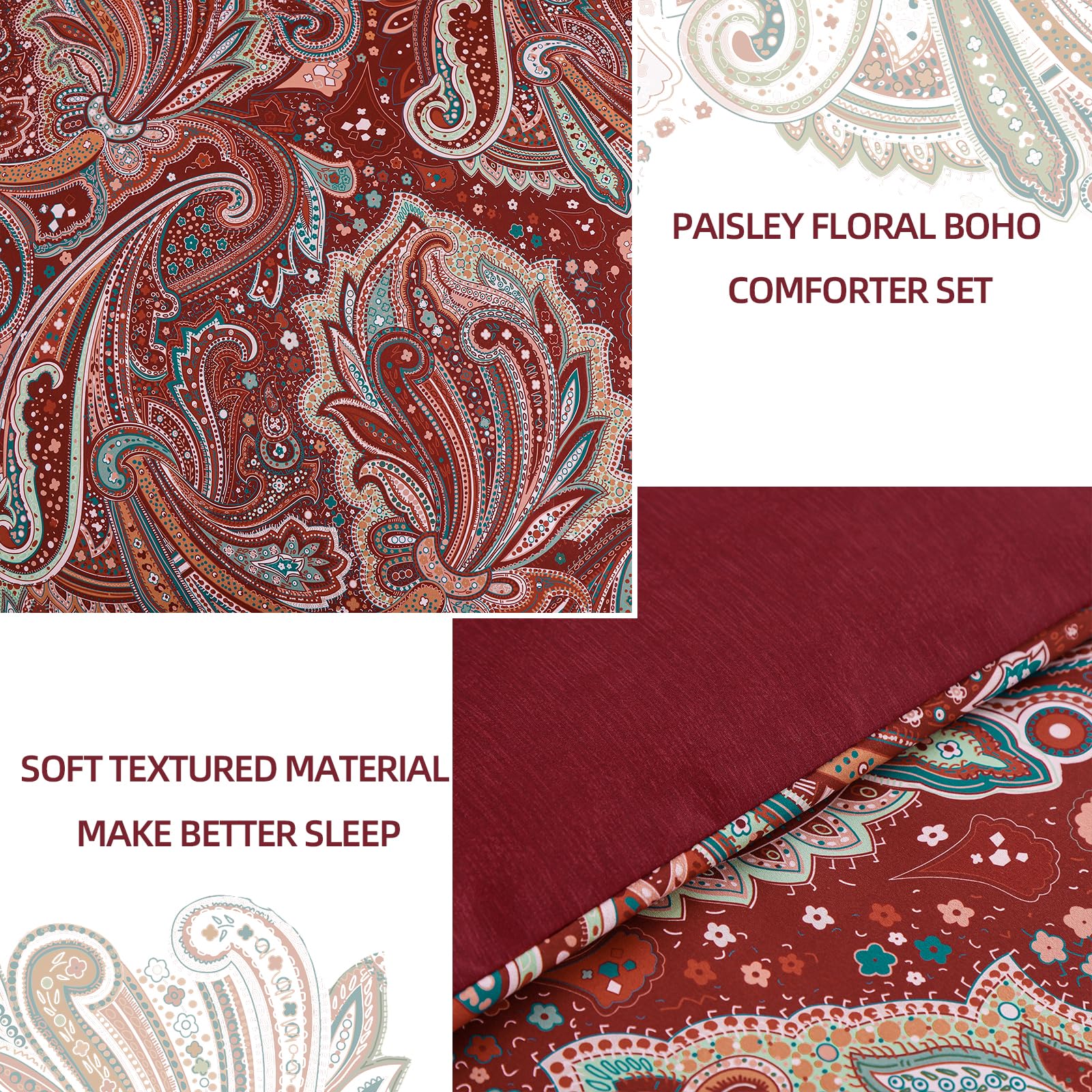 DJY Black Paisley Comforter Set Full Size 7 Piece Bed in a Bag Black and Grey Boho Paisley Pattern Comforter Set Soft Lightweight Microfiber Reversible Bedding Set for All Season