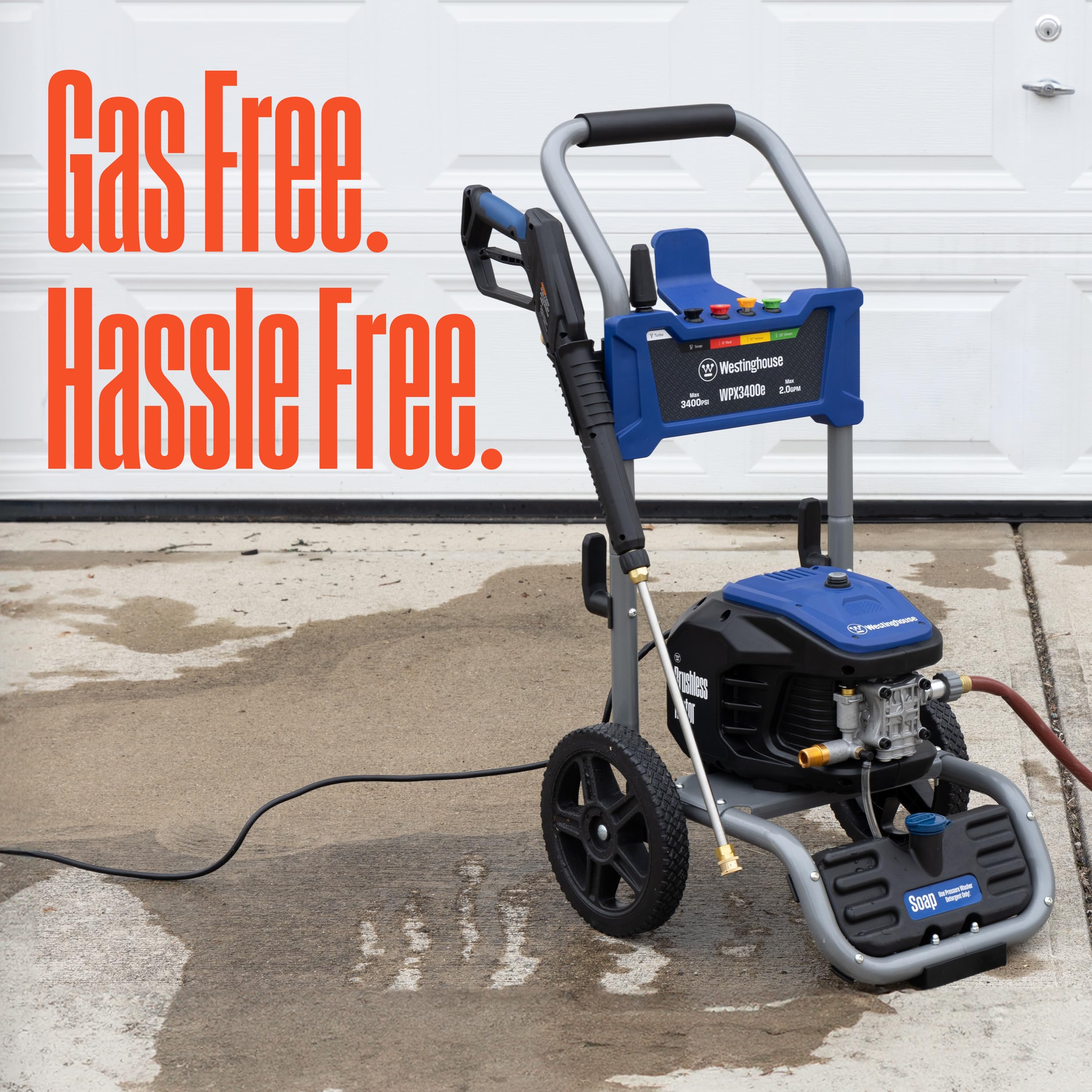 Westinghouse WPX2300e Electric Pressure Washer, 2300 Max PSI and 1.76 Max GPM, Induction Motor, Onboard Soap Tank, Spray Gun and Wand, 5 Nozzle Set, for Cars/Fences/Driveways/Homes/Patios/Furniture