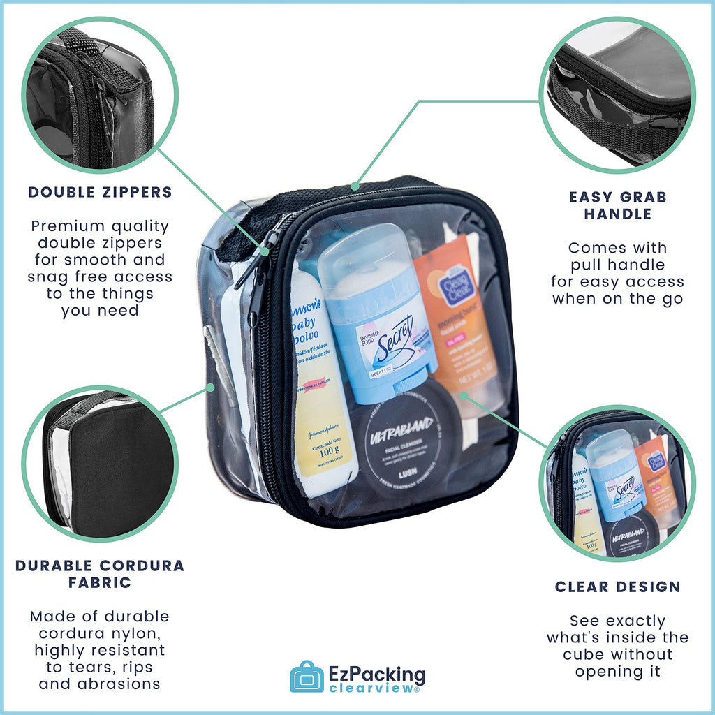 EzPacking Clear TSA Approved 3-1-1 Travel Toiletry Bag for Carry On/Quart Size Transparent Liquids Pouch for Airport Security/Reusable See Through Vinyl & PVC Plastic Organizer Men Women (Black)