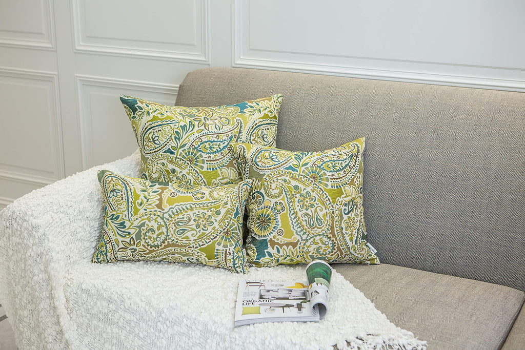 Mika Home Pack of 2 Decorative Pillow Covers Throw Pillow Cases,Paisley Pattern,18X18 Inches,Blue Brown Cream Multicolor