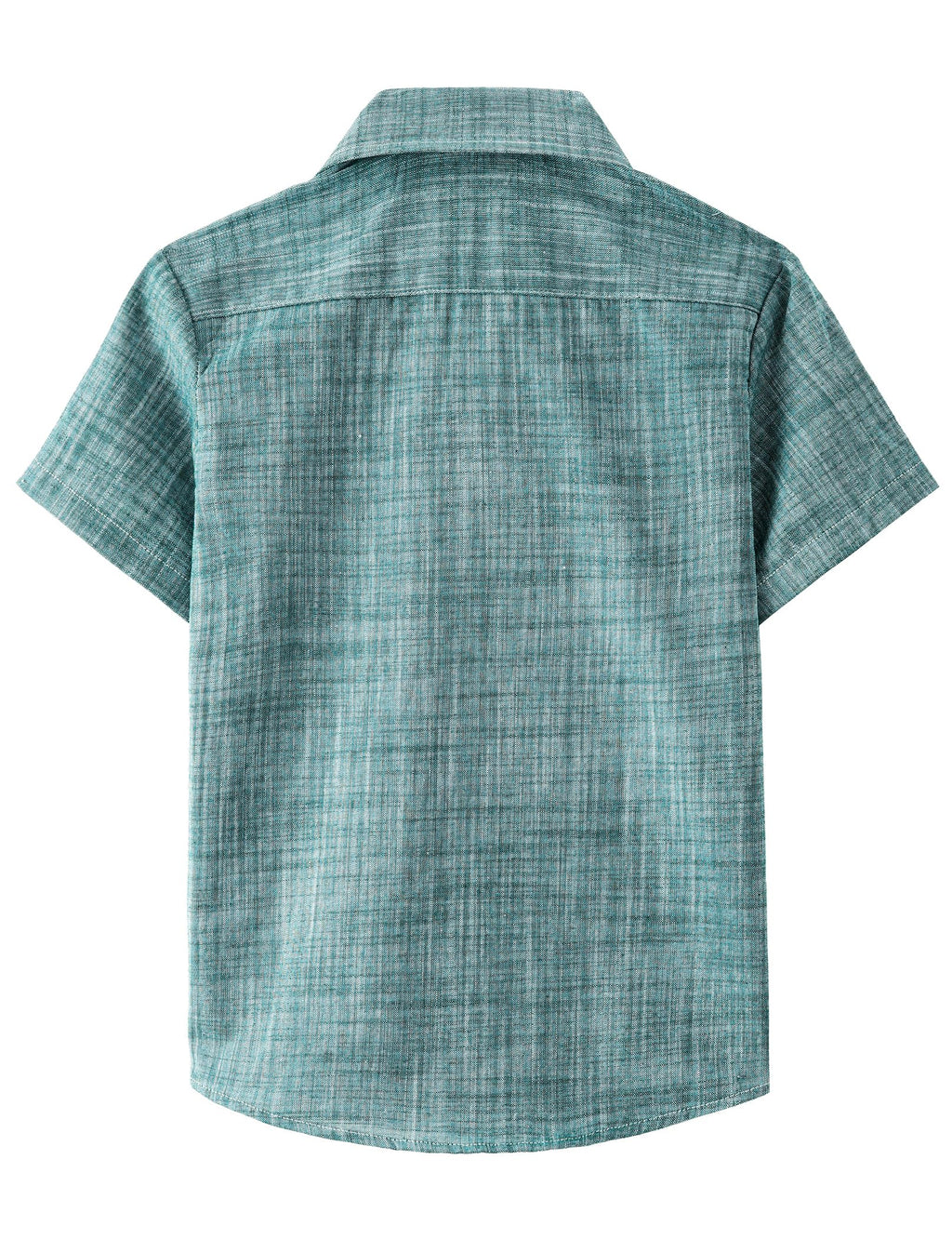 JOGAL Boys Chambray Shirts Short Sleeve Button Down Casual Cotton Woven Shirt with Two Pockets for Kids 6-14 Years