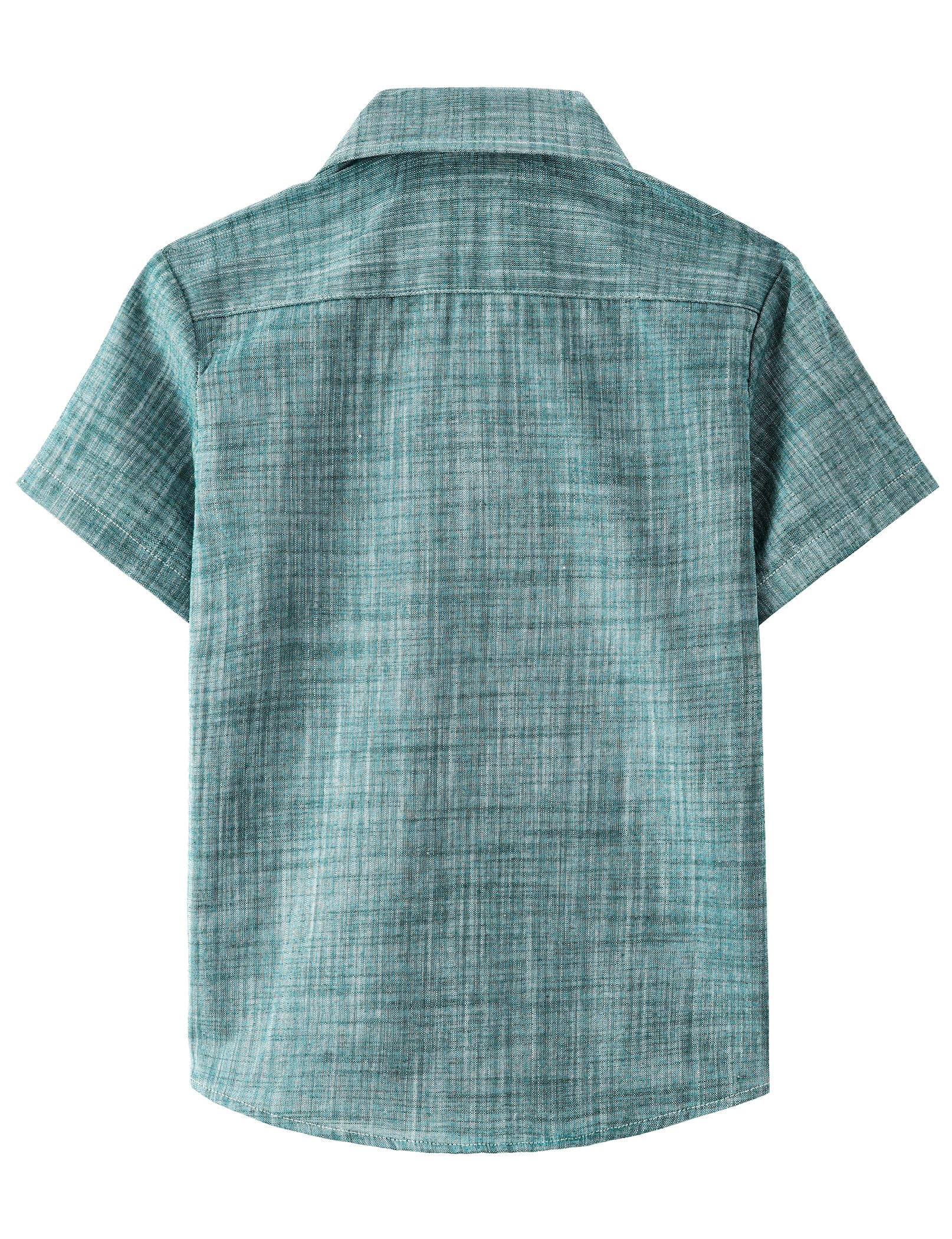 JOGAL Boys Chambray Shirts Short Sleeve Button Down Casual Cotton Woven Shirt with Two Pockets for Kids 6-14 Years