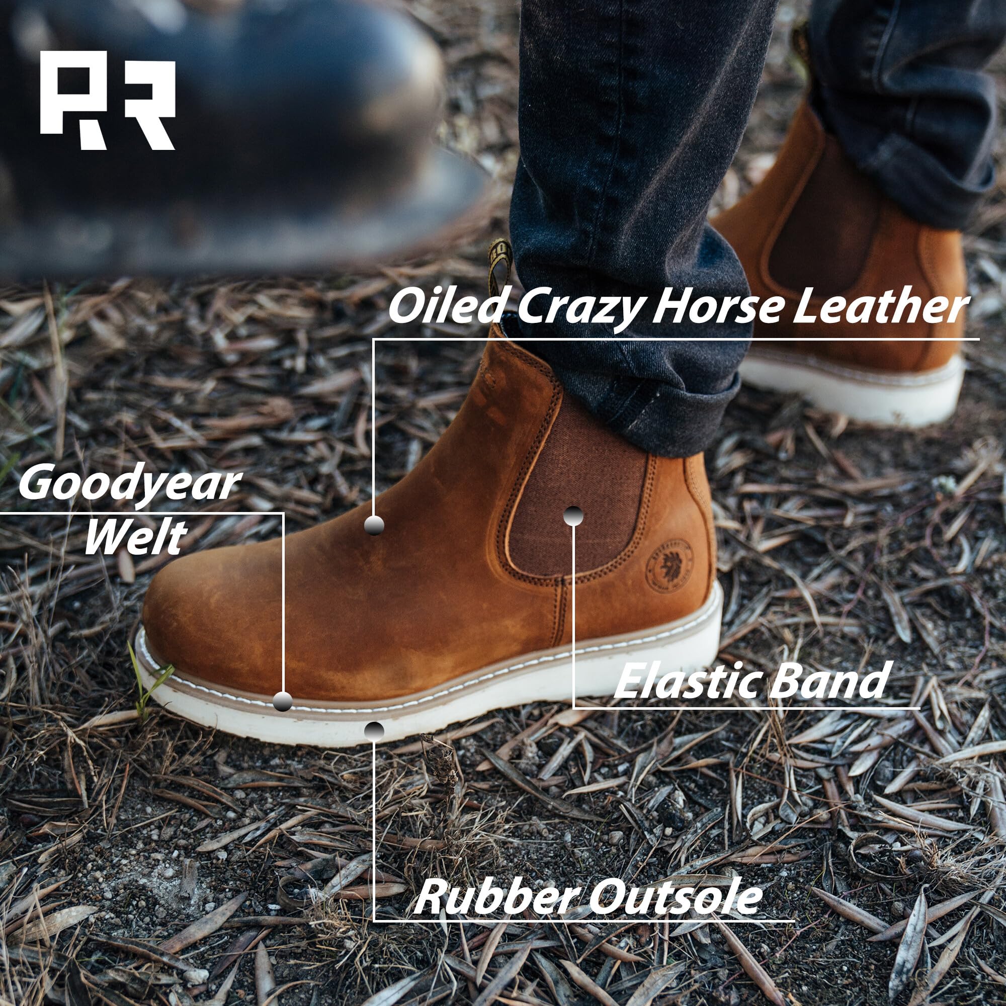 ROCKROOSTER Capitola - Anti-fatigue Comfortable Coolmax Lining Goodyear Welt Soft Toe Leather Work boots for men SAP101BK SAP102BR