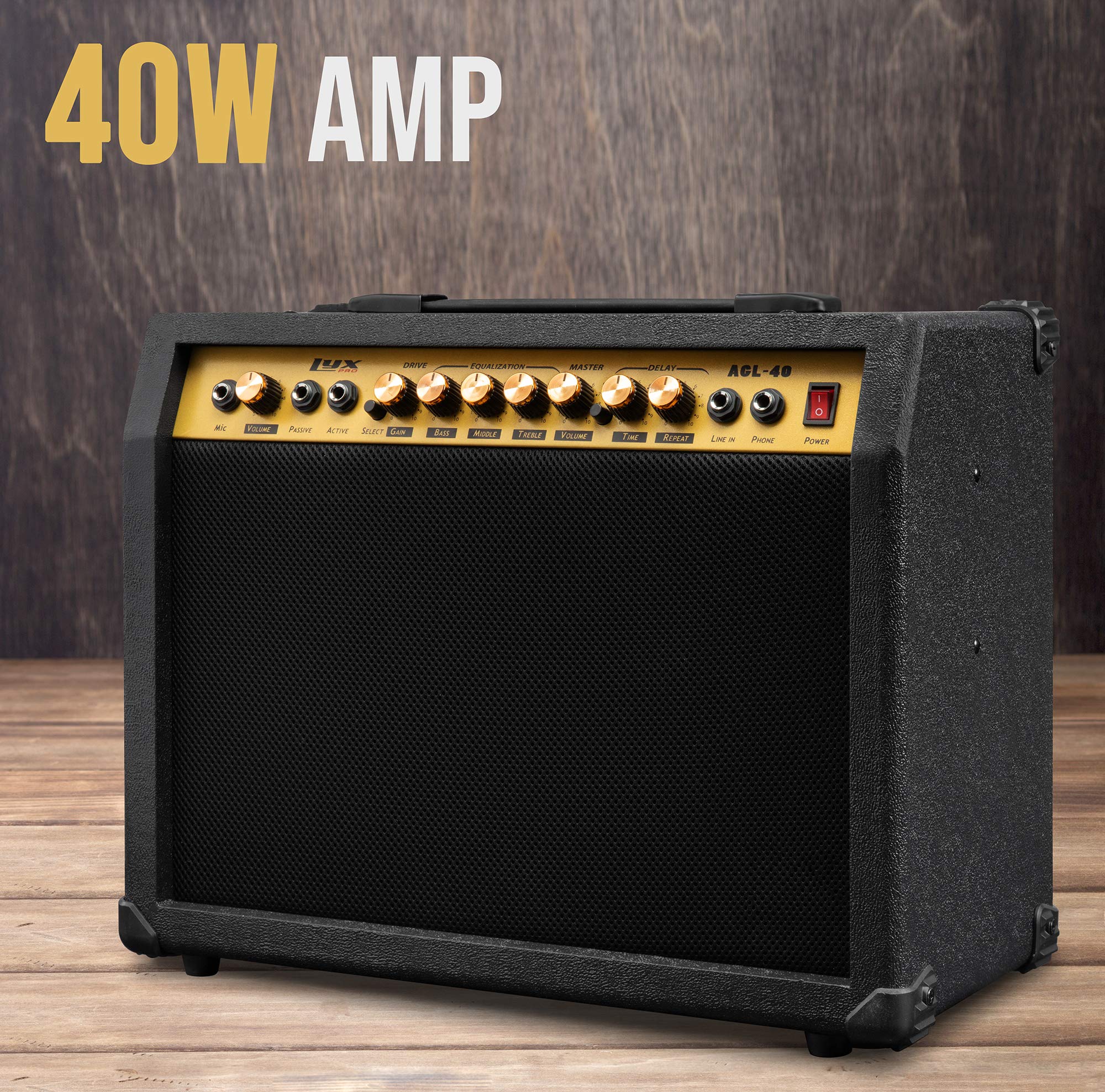 LyxPro Electric Guitar Amp 20 Watt Amplifier Built in Speaker Headphone Jack and Aux Input Includes Gain Bass Treble Volume and Grind - Black