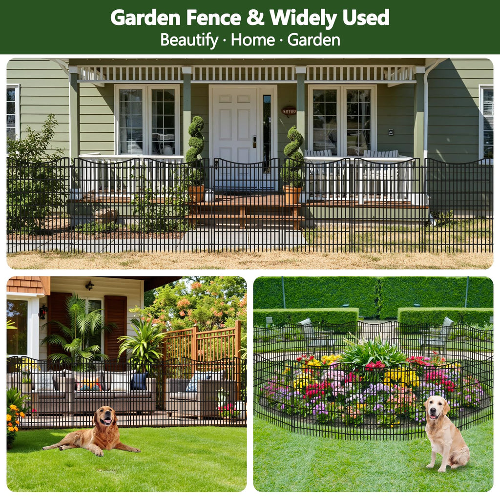 10 Panels Garden Fence Animal Barrier, 33 in(H) X 24 ft(L) Dog Fence Outdoor for Yard with Lock, Tall Metal Fencing with Ground Stakes, Temporary Fencing for Dog, Rabbits, and Patio Border