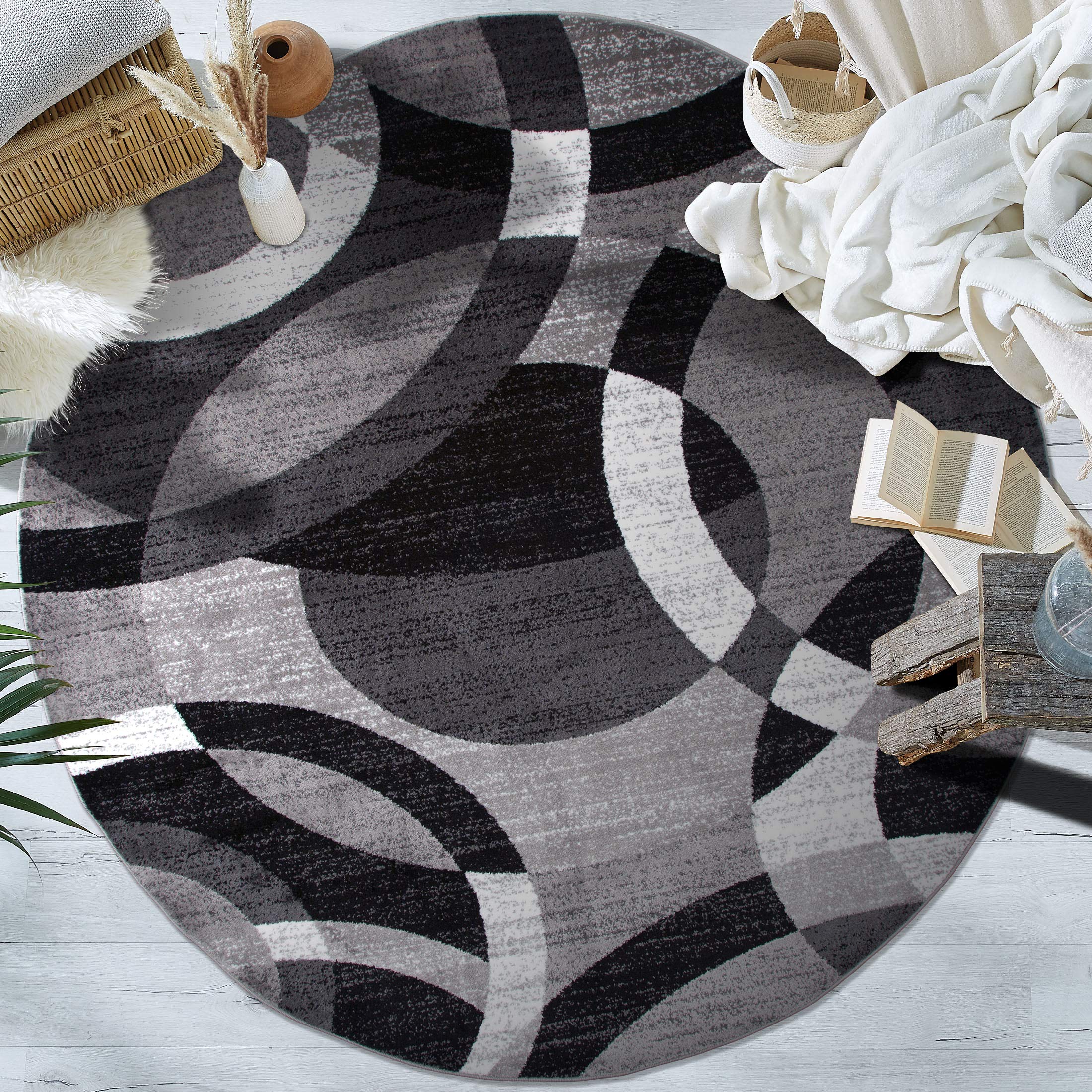 Rugshop Contemporary Modern Circles Abstract Area Rug 2' x 3' Blue