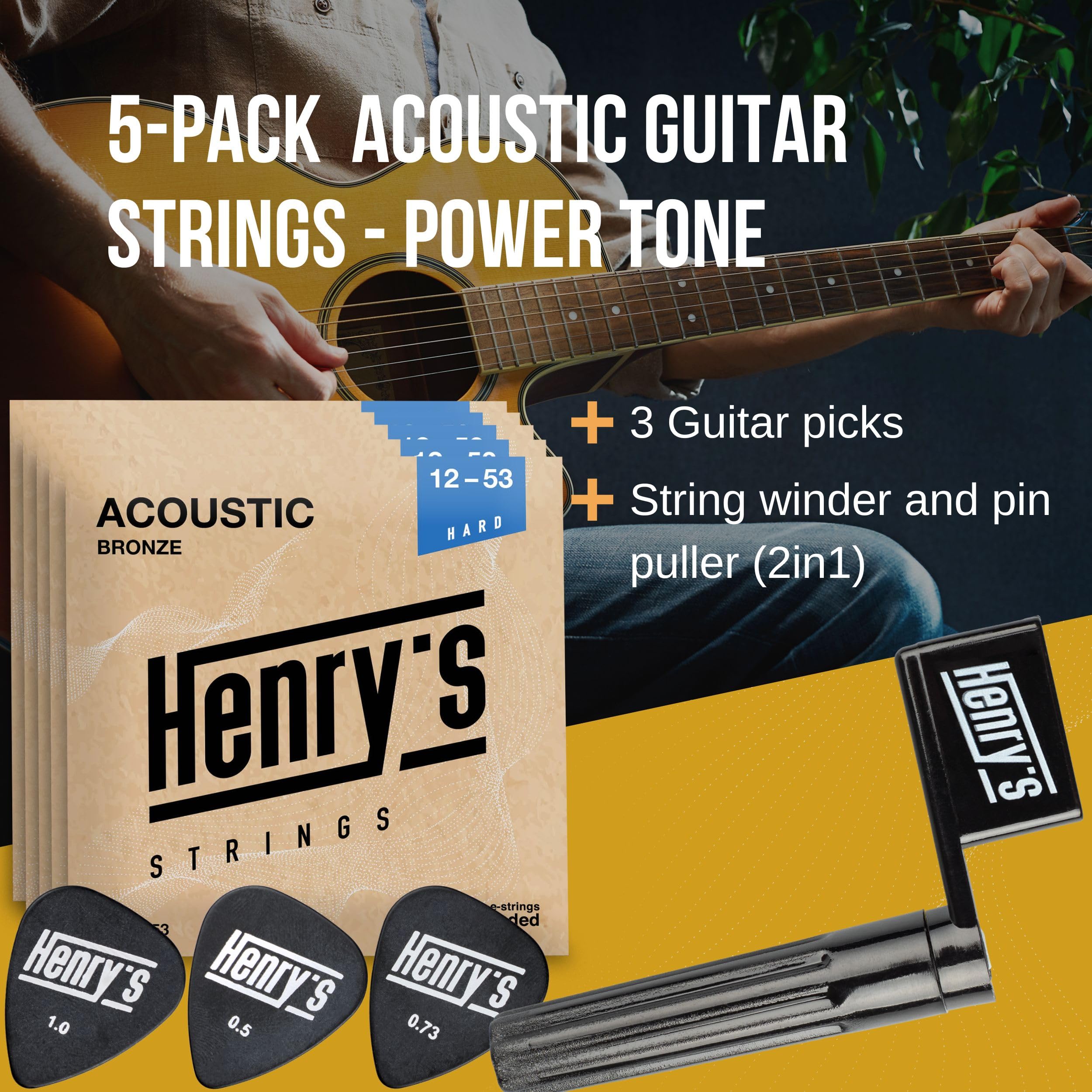 Light Acoustic Guitar Strings 10-47 - Brilliant Sound & Extra E1 String & 3xGuitar Picks - Phosphor Bronze Guitar Strings Acoustic - Acoustic Guitar Strings 6 String Set
