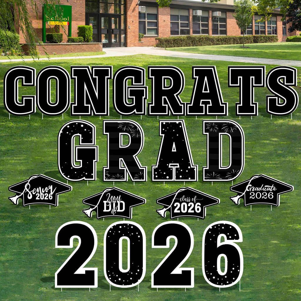 HOVACY 20 PCS Black Gold Graduation Yard Signs Class of 2026 | Black Gold 20 PCS, 40 Stakes, 11.57 x 16.14 in, Corrugated Plastic, Waterproof, Congrats Grad Sign, Graduation Sign
