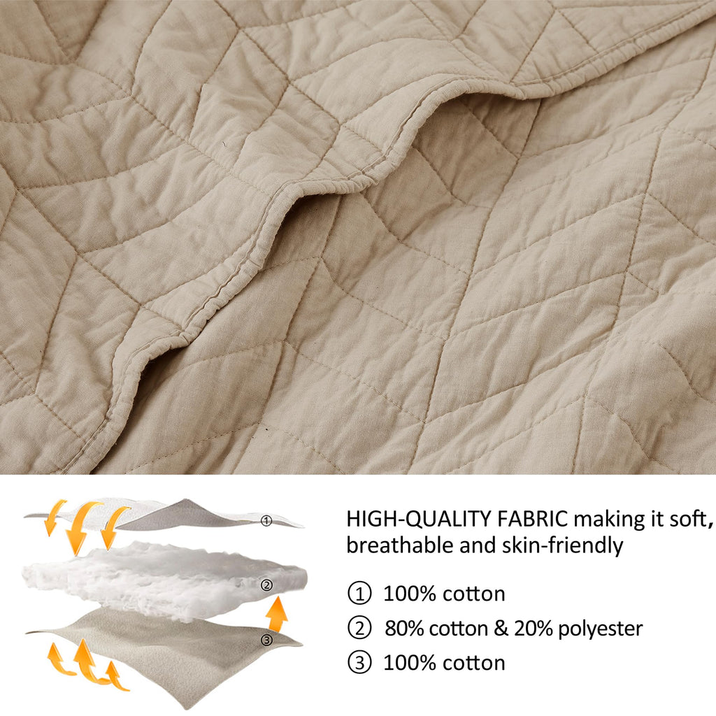 palassio Beige Cotton Quilt Twin Size Bedding Sets with Pillow Sham, White Lightweight Soft Bedspread Coverlet, Tan Cream Quilted Comforter Bed Cover for All Season, 2 Pieces, 68x86 inches