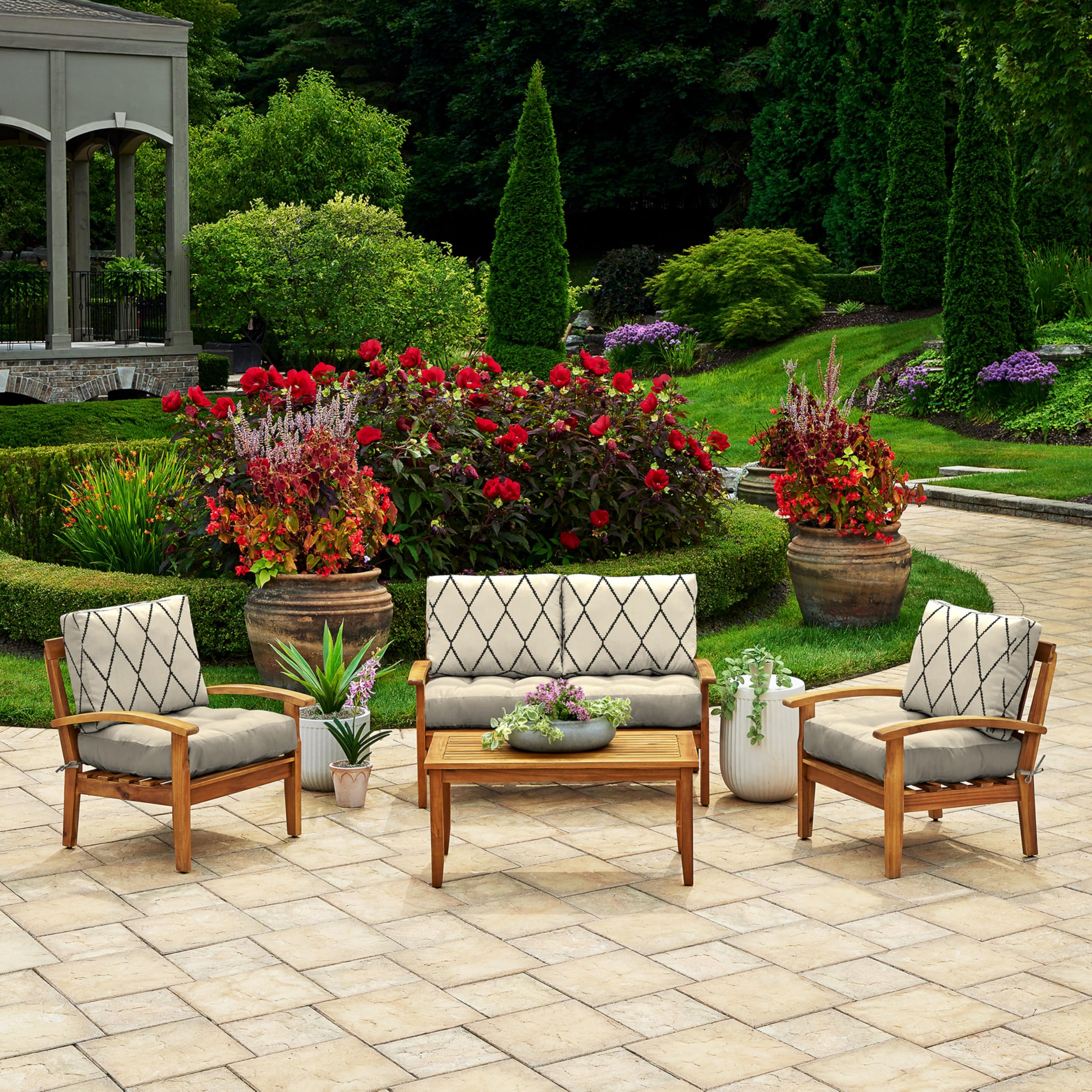 Arden Outdoor Plush Modern Tufted Blowfill Deep Seat Set, 24 x 24, Water Repellent, Fade Resistant, Deep Seat Bottom and Back Cushion for Chair and Sofa, Alana Tile