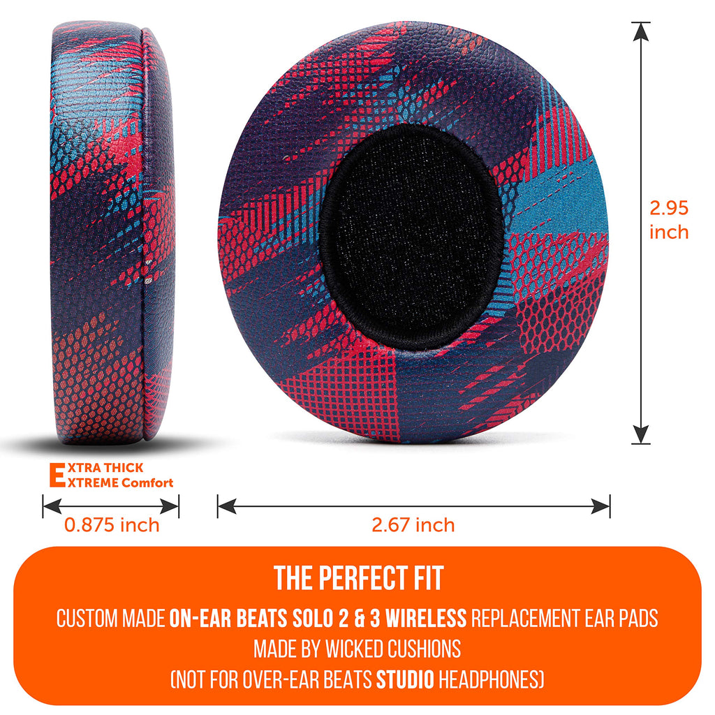 WC Extra Thick Replacement Earpads for Beats Solo 2 & 3 by Wicked Cushions - Ear Pads for Beats Solo 2 & 3 Wireless ON-Ear Headphones - Soft Leather, Luxury Memory Foam, Strong Adhesive | 90's Black