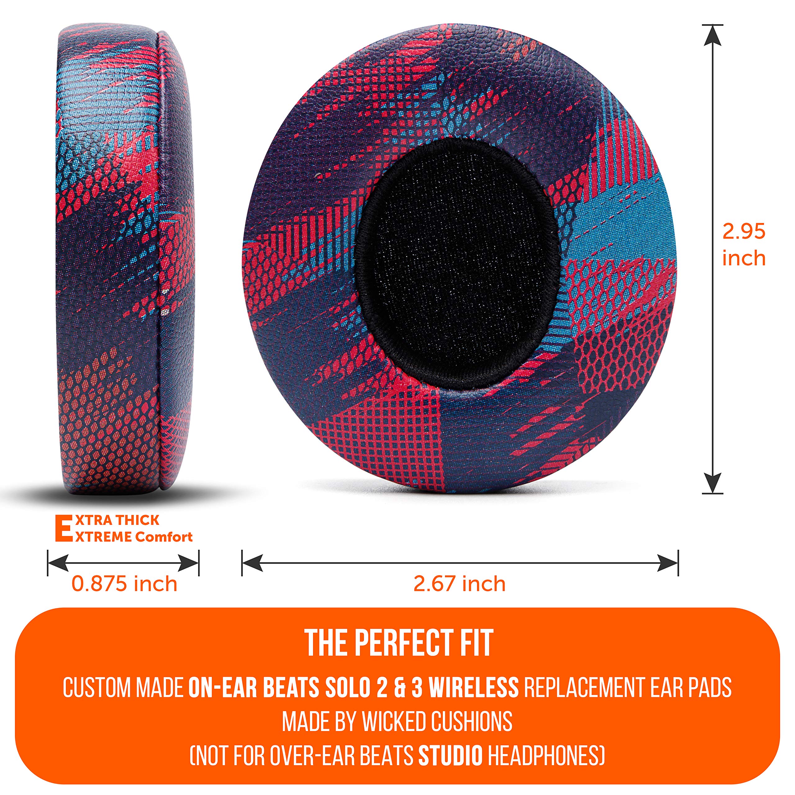WC Extra Thick Replacement Earpads for Beats Solo 2 & 3 by Wicked Cushions - Ear Pads for Beats Solo 2 & 3 Wireless ON-Ear Headphones - Soft Leather, Luxury Memory Foam, Strong Adhesive | 90's Black