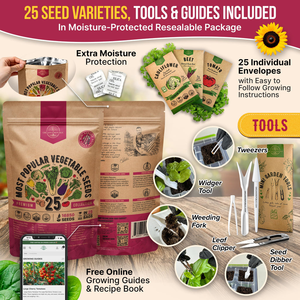 20 Vegetable Seeds Variety Pack - 12,465+ Non-GMO Heirloom Seeds for Planting Vegetables and Fruits in Individual Seed Packets, Home Garden Seed for Hydroponic, Indoor and Outdoors Gardening