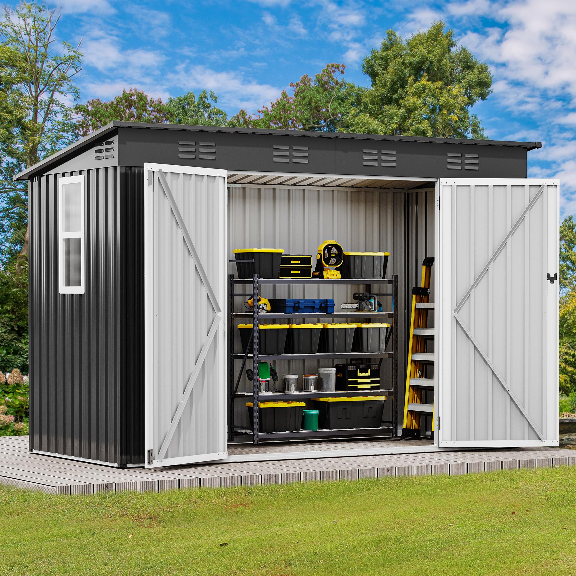 DWVO 6x4ft Outdoor Storage Shed, Lockable Metal Tool Storage Sheds, Waterproof Garden Sheds with Vents for Backyard, Patio, Garage, Lawn, Dark Gray