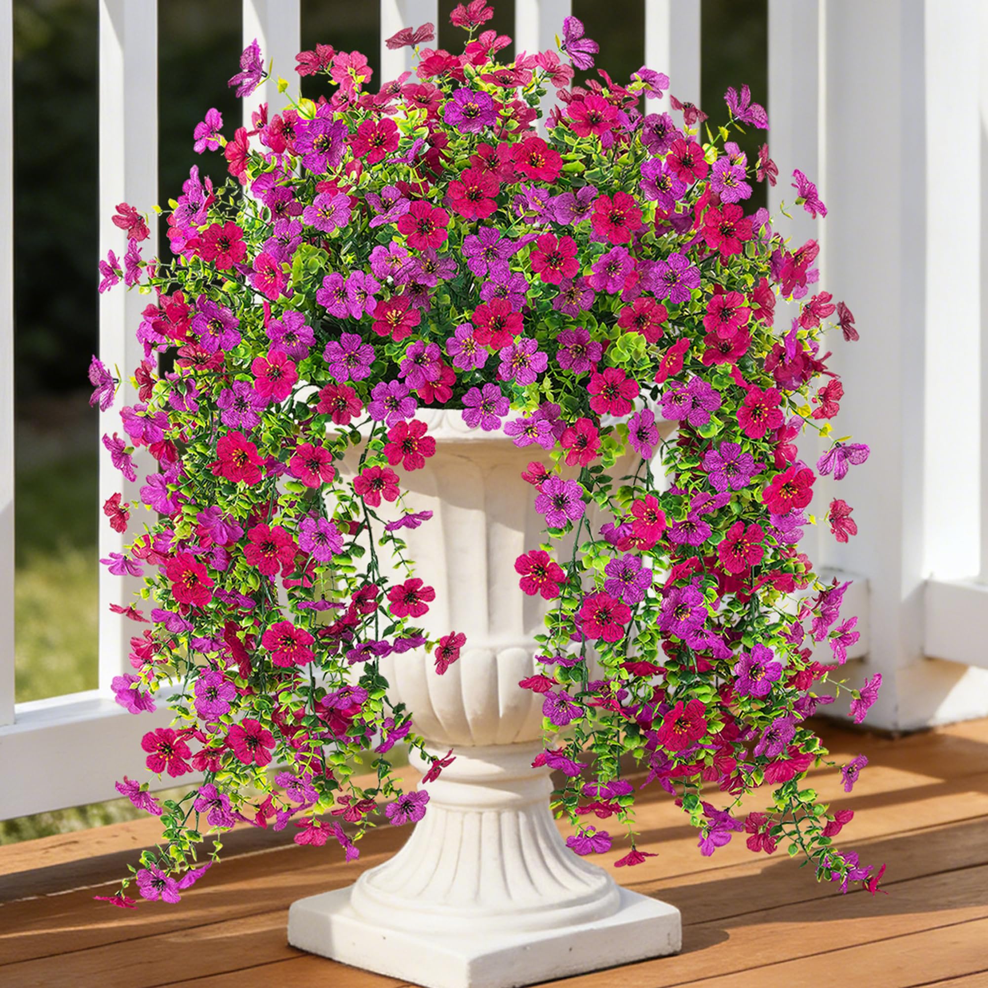 Ammyoo Artificial Hanging Flowers for Outdoors Faux Plants Spring Summer Decoration, 2 Pack Silk Colorful Daisy Realistic Fake Outdoor Flowers UV Resistant Porch Patio Window Yard Decor(Blue)