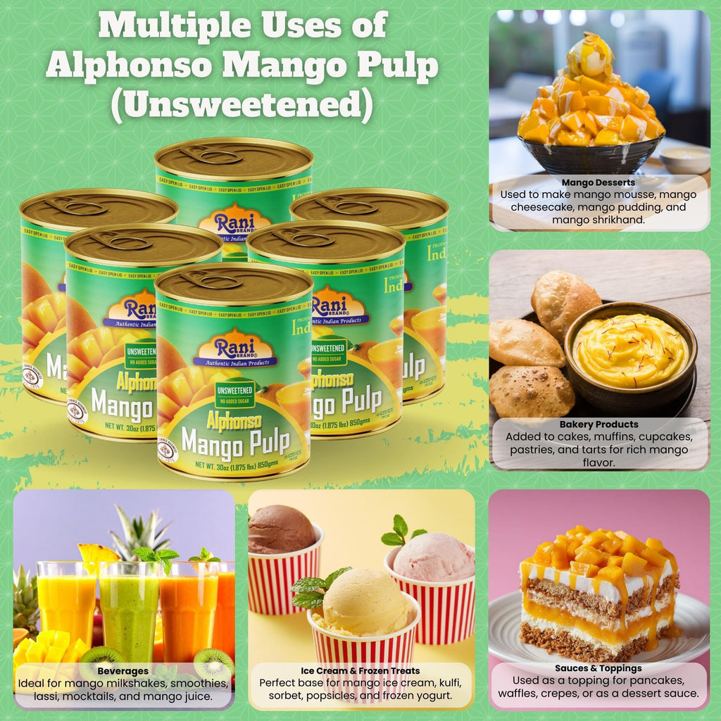 Rani Mango Pulp Puree (Makes Mango Lassi Shakes) Alphonso Sweetened 30oz (1.875lbs) 850g ~ Kosher | All Natural | NON-GMO | Vegan | No colors | Gluten Friendly | Indian Origin