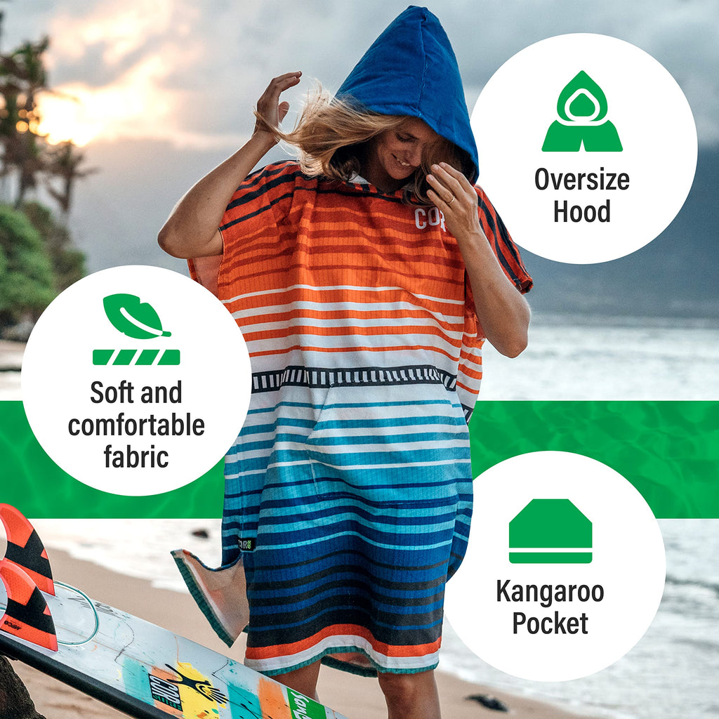 COR Surf Poncho Changing Towel Robe with Hood and Front Pocket | Thick Quick Dry Microfiber Wetsuit Poncho Towel for Surfing Beach Pool Swim (Medium, Cobalt)