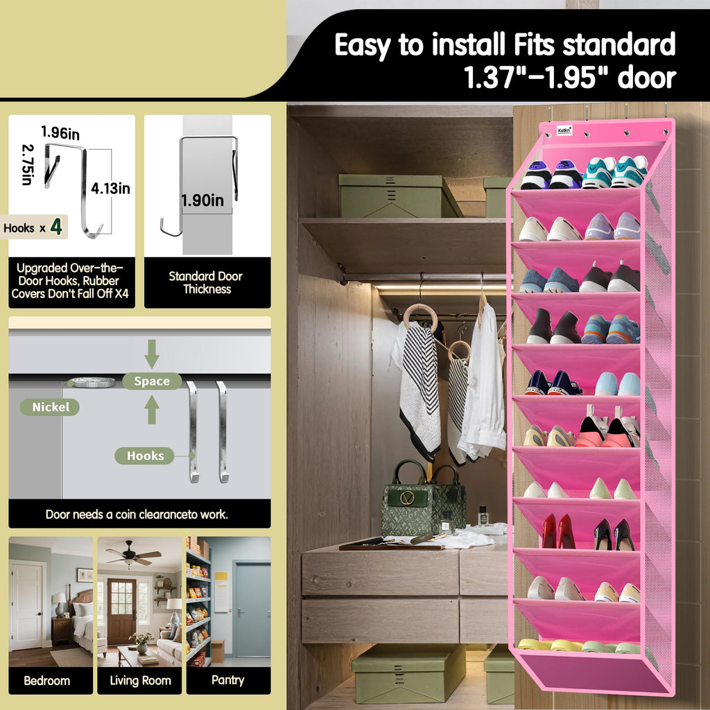 Kotkn 10 Tier Over The Door Organizer - Heavy Duty Hanging Storage Rack with Sturdy Oxford Fabric, Holds 20+ Pairs of Footwear, Boots & Sneakers, Saves 50% Closet Space(Beige)