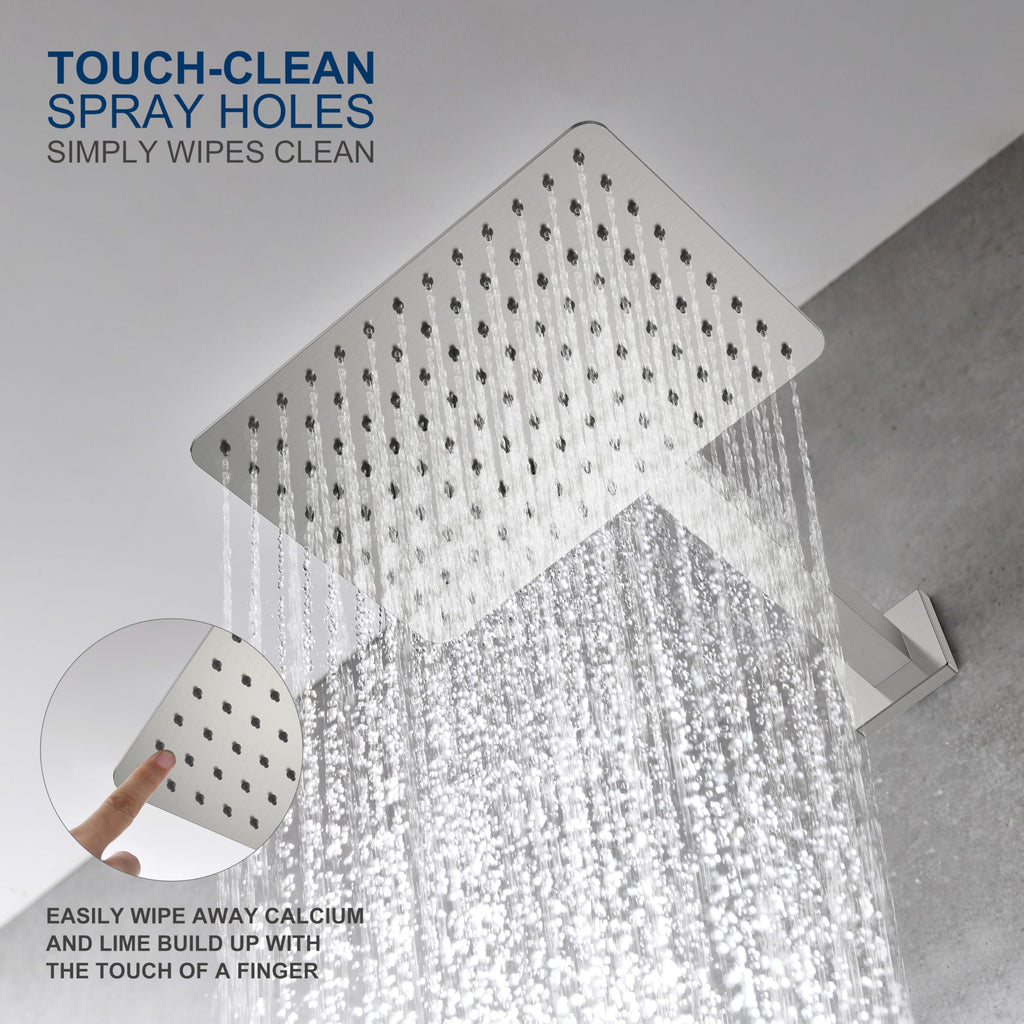 KENES Brushed Nickel 10-Inch Shower Head and Handle Set, Square Shower Faucet Set Bathroom Rainfall Shower System Wall Mount, KE-6024B (Shower Valve Included)