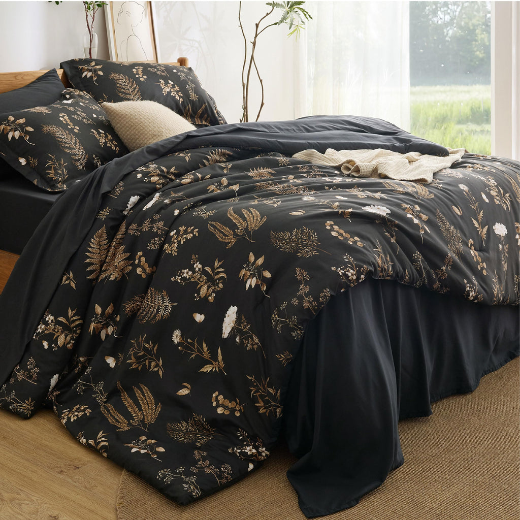 Bedsure Twin Comforter Set - 5 Pieces Floral Sage Green Soft Bedding Sets, Twin Bed in a Bag with Botanical Flowers Comforter, Sheets, Pillowcase & Sham