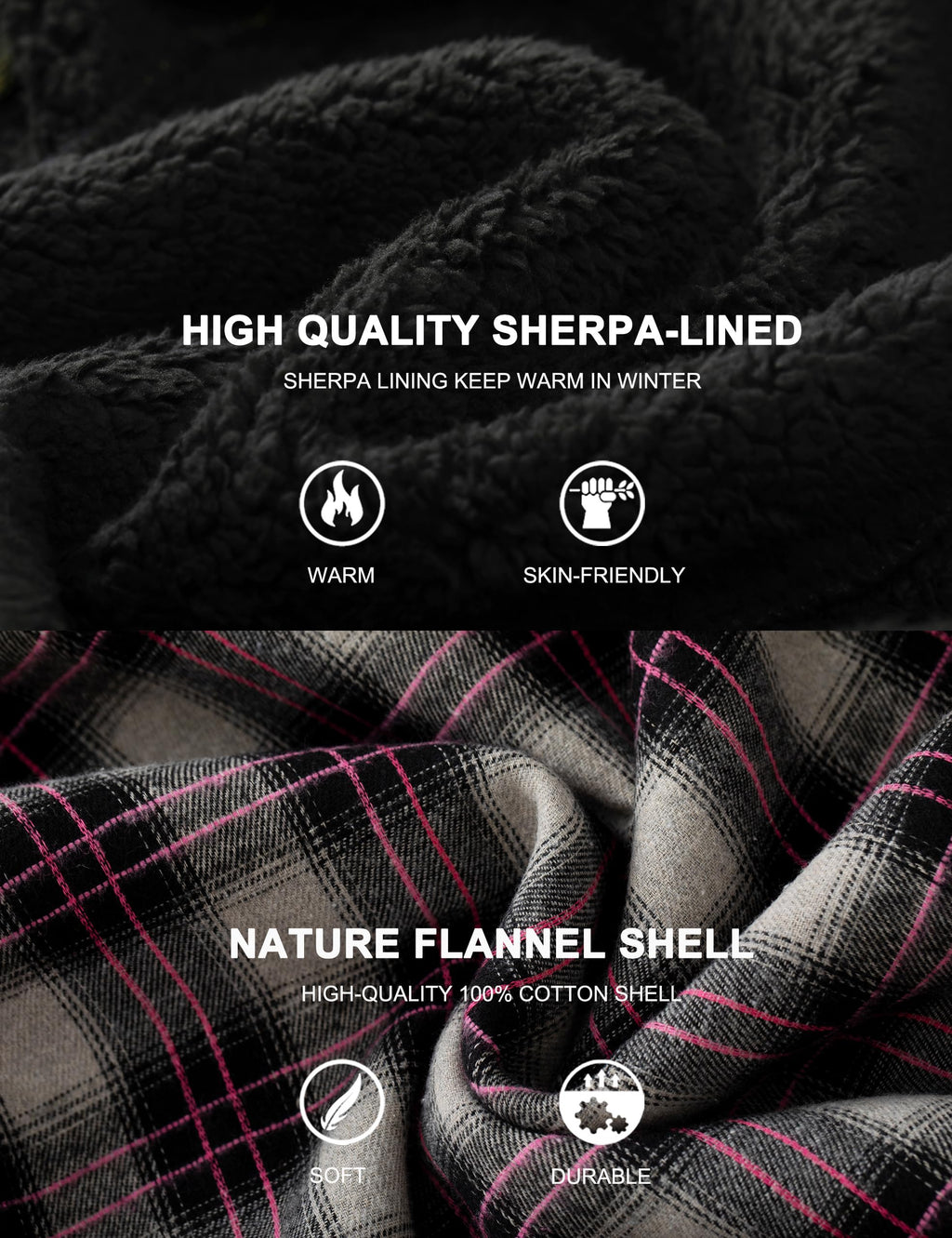 Men's Flannel Plaid Hooded Jackets Full Zip Sherpa Fleece Lined Hoodies Fashion Warm Coat