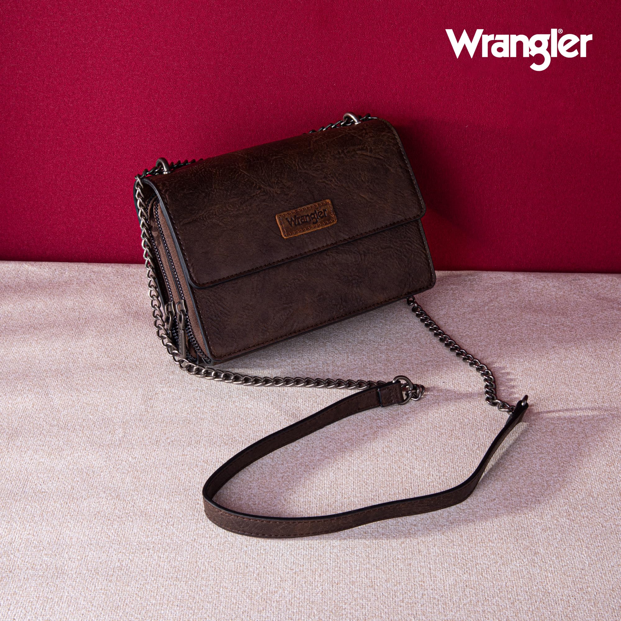 Wrangler Flap Crossbody Purse for Women Shoulder Bag Vintage Wallets with Chain Strap
