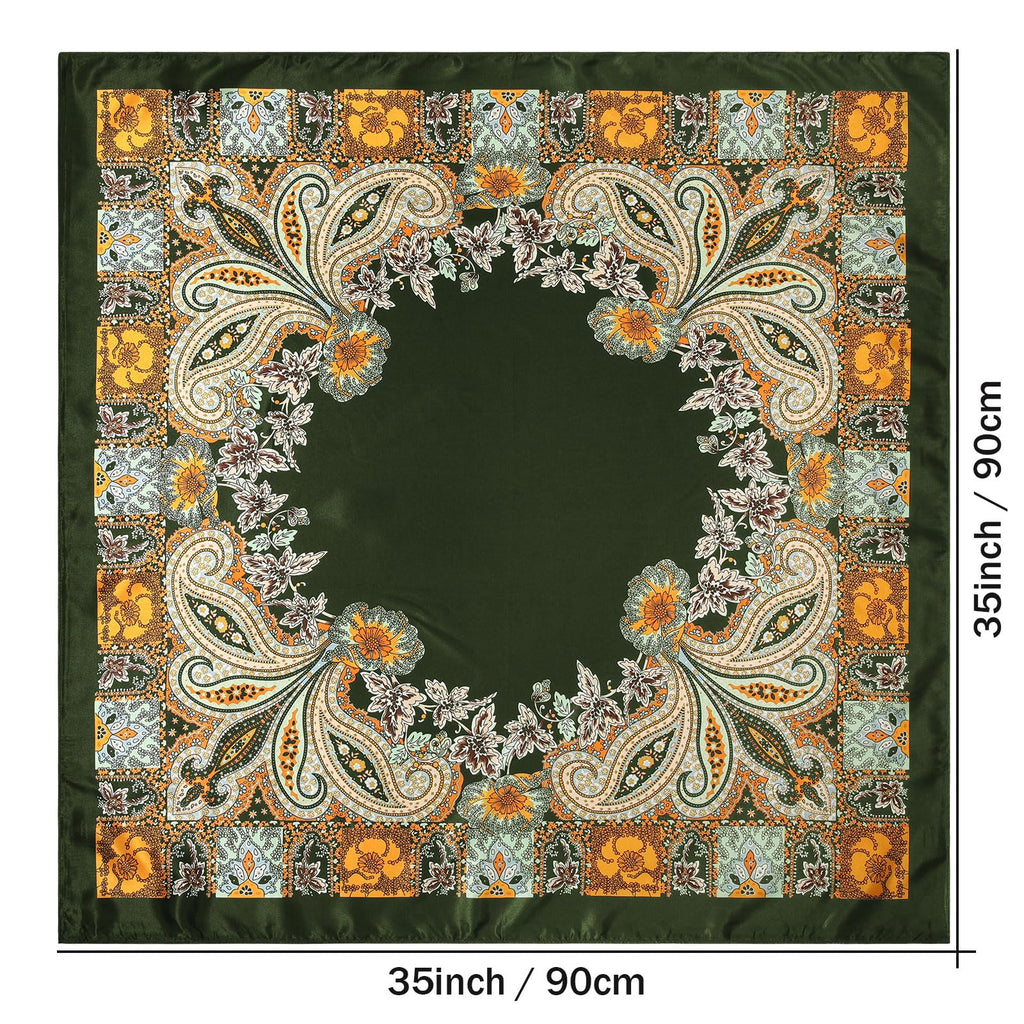 AWAYTR 35” Large Satin Square Head Scarf - 2Pcs Silk Like Floral Head Scarves Square Satin Hair Scarf Bandanas for Women
