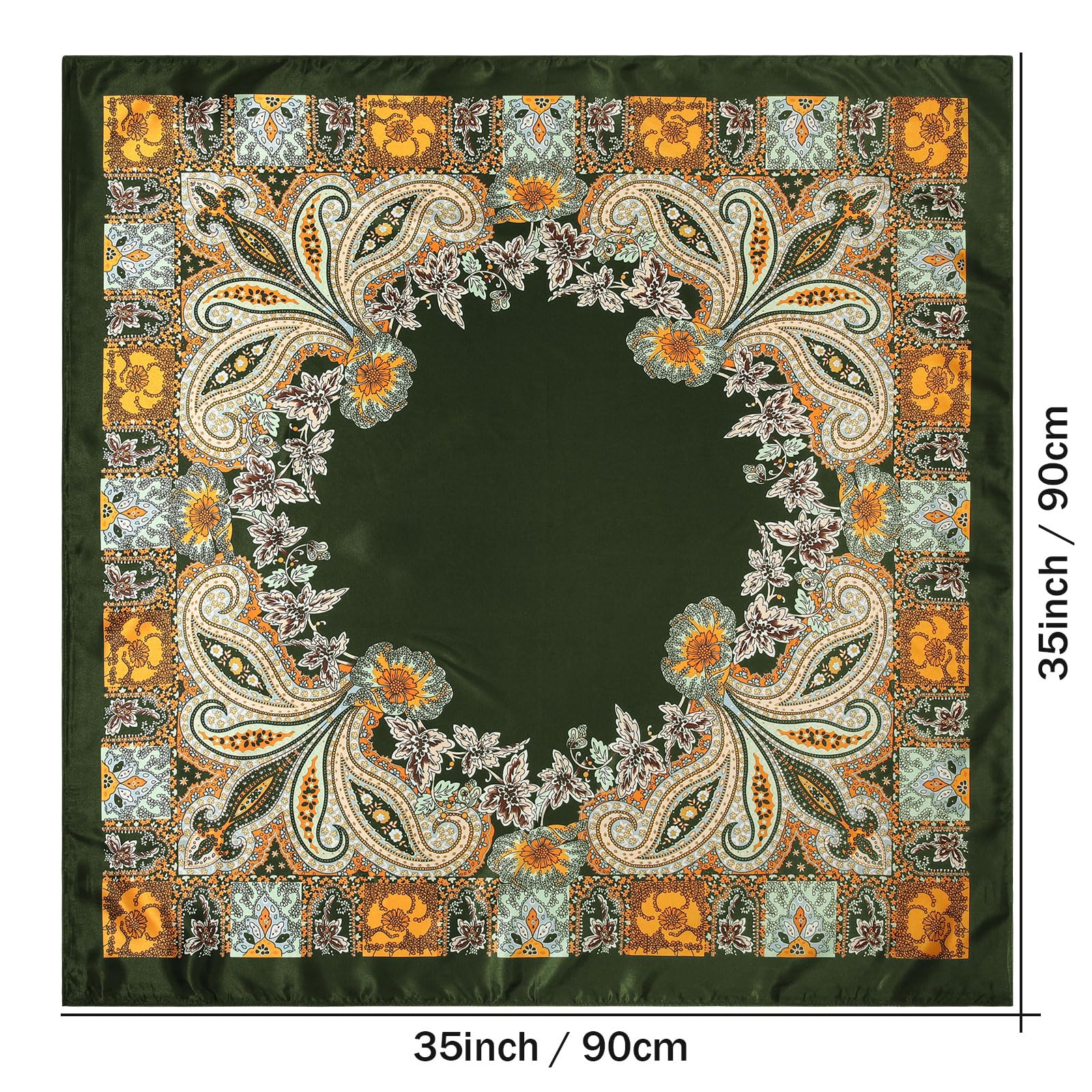 AWAYTR 35” Large Satin Square Head Scarf - 2Pcs Silk Like Floral Head Scarves Square Satin Hair Scarf Bandanas for Women