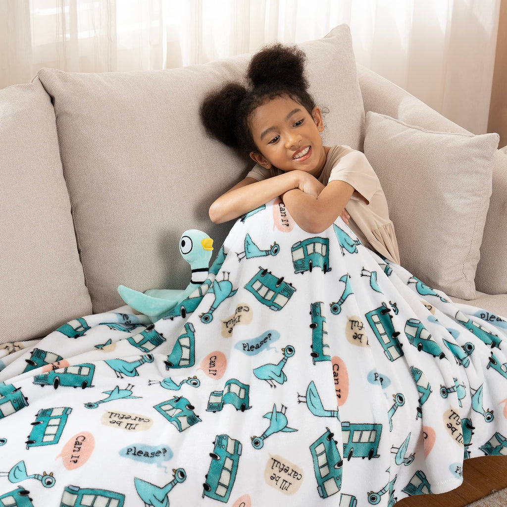 Berkshire Blanket VelvetLoft® Luxury Soft Polyester Throw Blanket, Don’t Let The Pigeon Drive The Bus, 50 x 70in(Official Mo Willems® Product)