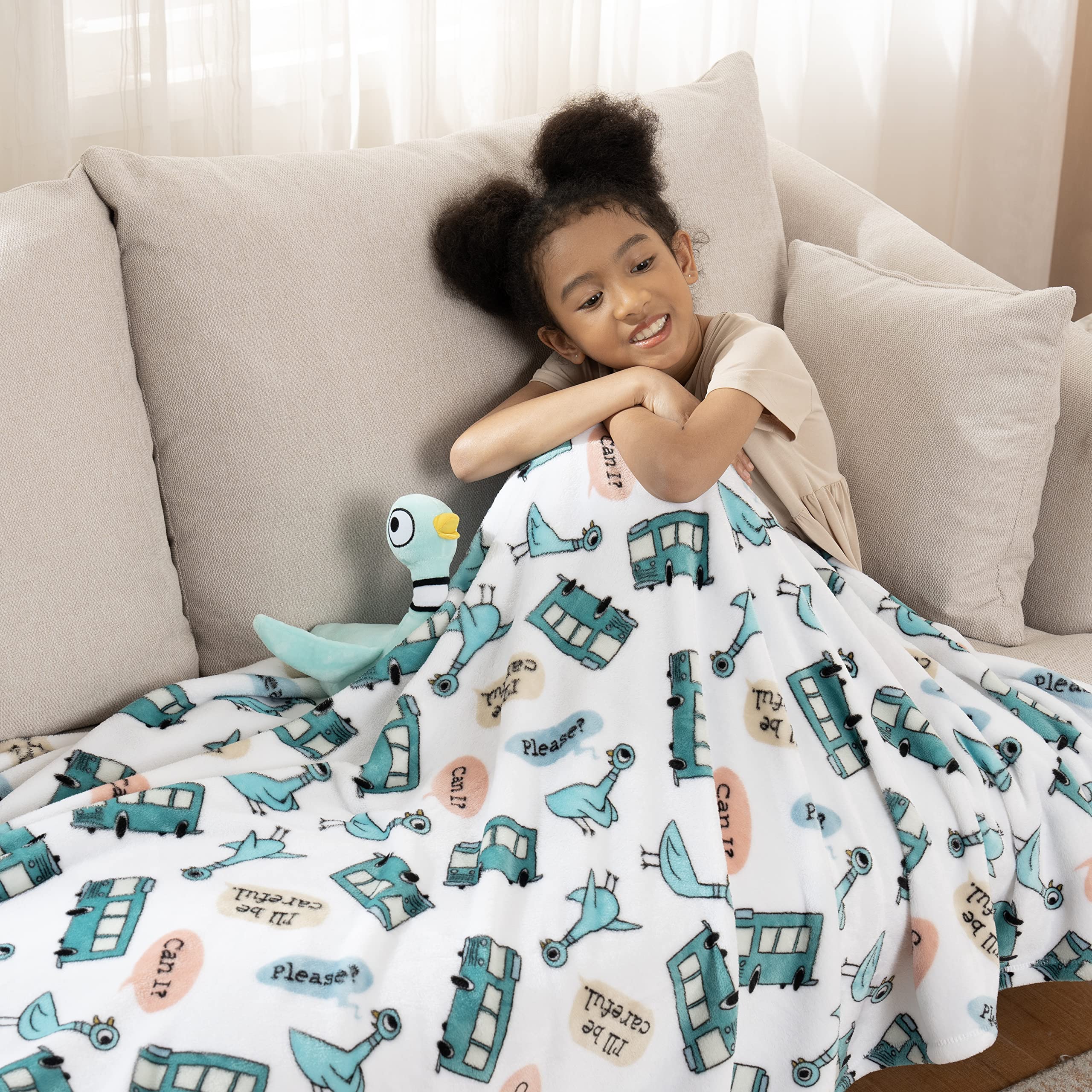 Berkshire Blanket VelvetLoft® Luxury Soft Polyester Throw Blanket, Don’t Let The Pigeon Drive The Bus, 50 x 70in(Official Mo Willems® Product)