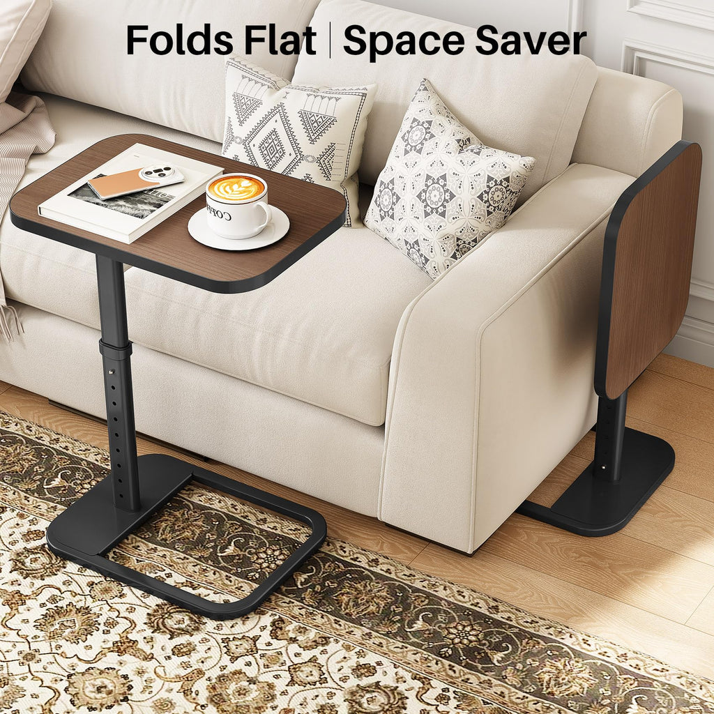 Kitstorack TV Tray Table, Adjustable Height & Rounded Metal Corners, Snack Table for Couch, Sofa, Bed, Chair, Living Room, C Shaped End Side Table for Eating, Dinner or Laptop, Small Spaces, Black