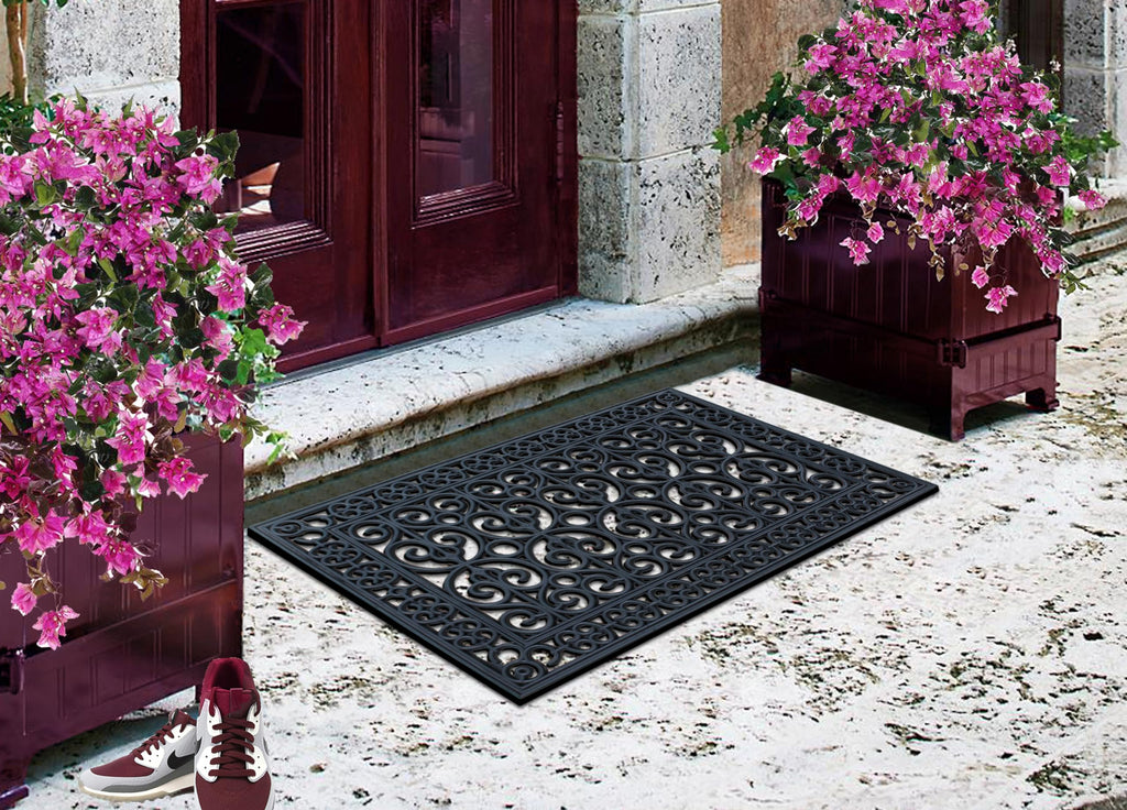 A1 Home Collections 19-LB Heavy Duty Rubber Doormat 24"×57" - Won't Blow Away | Outside Front Door Mat, Mud Dirt Scraper, Non-Slip Drainage Mat for Entryway Patio Garage, All-Weather, 100% Rubber Mats