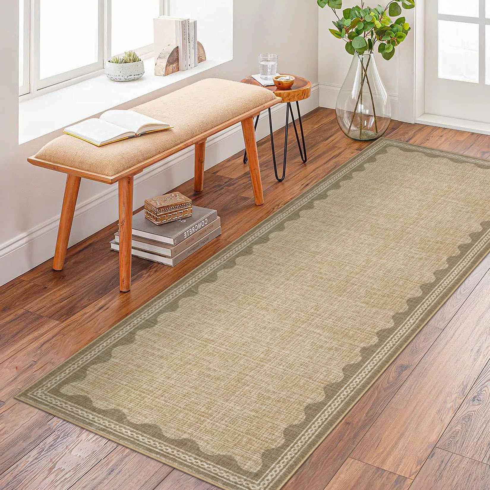 Scalloped Rug 2x3 Rugs for Entryway, Solid Blue Rugs Small Area Rug Non Slip Scalloped Bath Mat, Washable Front Door Mat Indoor Entrance,Soft Girls Nursery Dorm Carpet for Bedroom Kitchen