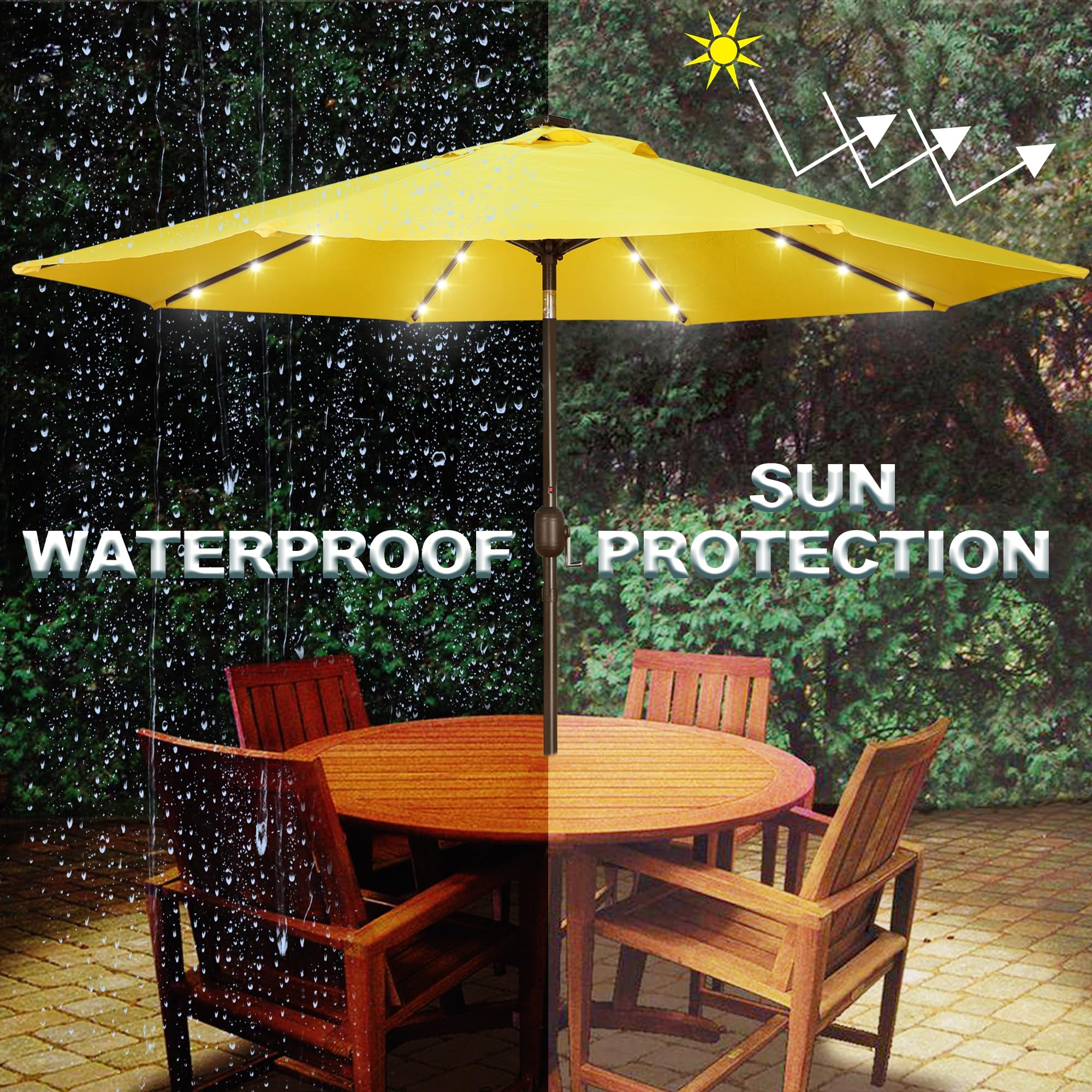 Blissun 9 ft Solar Umbrella, 32 LED Lighted Patio Umbrella, Table Market Umbrella, Outdoor Umbrella for Garden, Deck, Backyard, Pool and Beach (Light Blue)