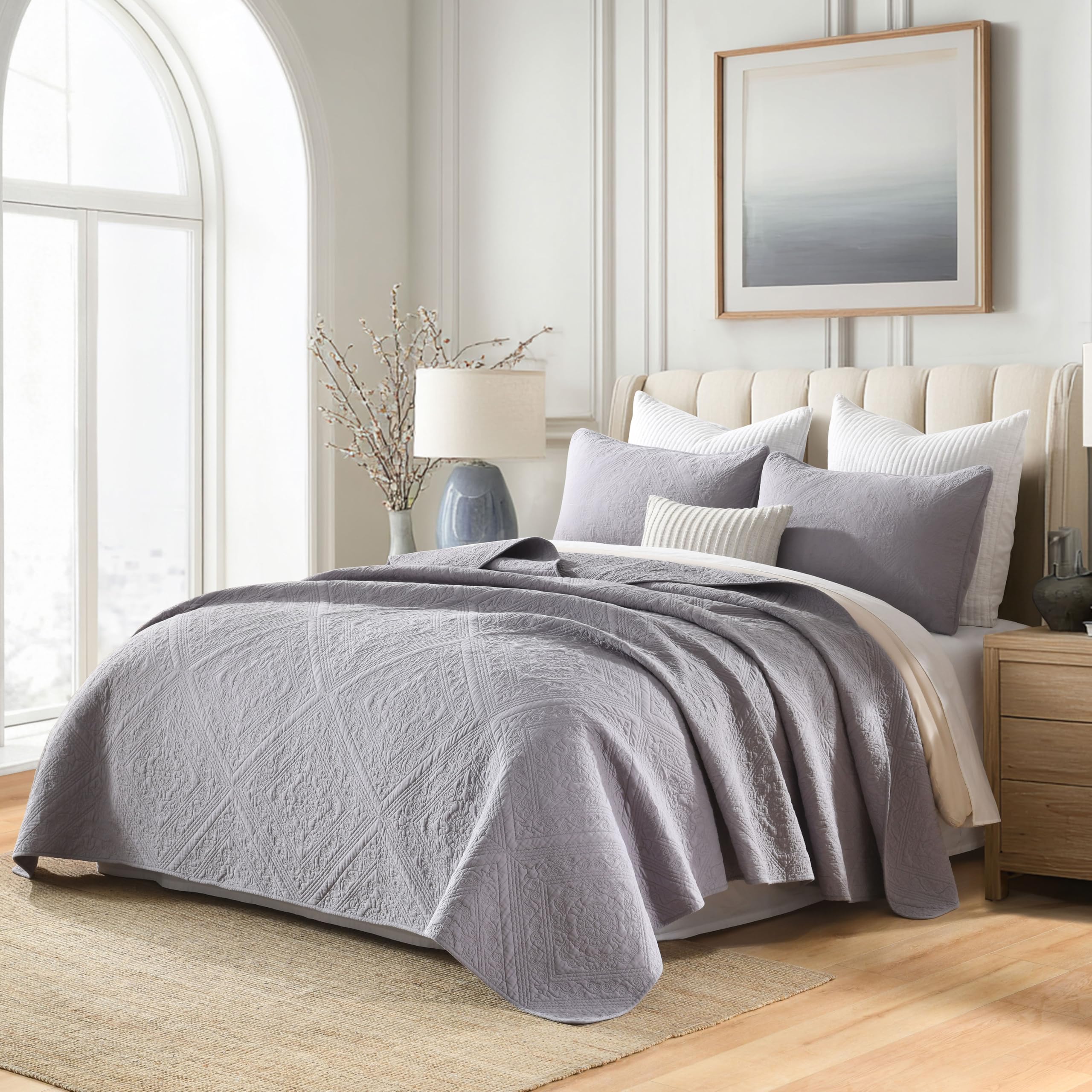 Yellow Quilts Queen Size, Paisley Comforter Set Queen Cotton Bed, Yellow Grey White Comforter, Striped Bedding Queen Size, Lightweight Luxury Bedspread,3 Piece