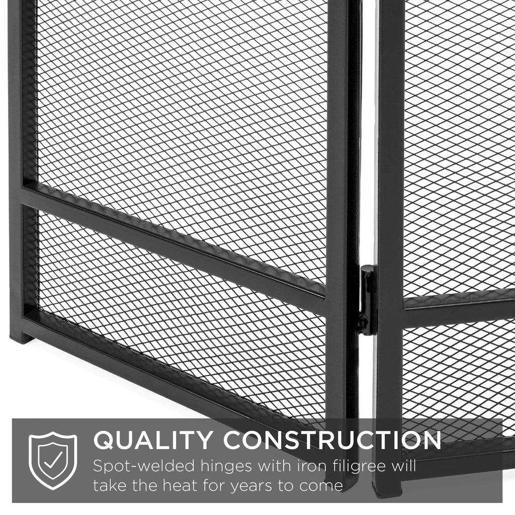 Best Choice Products 47.5x27.25in 3-Panel Simple Steel Mesh Fireplace Screen, Fire Spark Guard Grate for Living Room Home Decor w/Rustic Worn Finish - Black