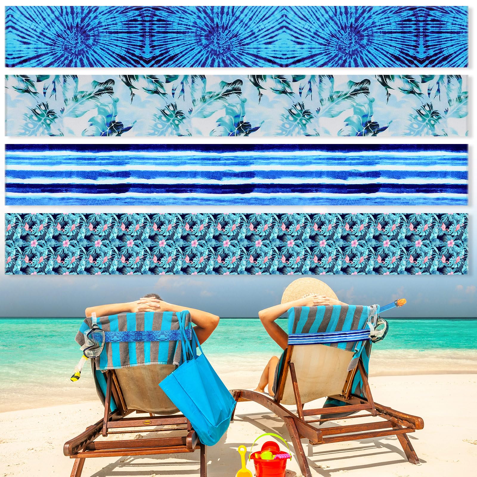 Boao 4 Pack Towel Bands for Beach Chair, Pool & Cruise Essentials, Elastic and Windproof, Towel Chair Clips Lounge Strap Holder, Cruise Ship Accessories (American Flag)
