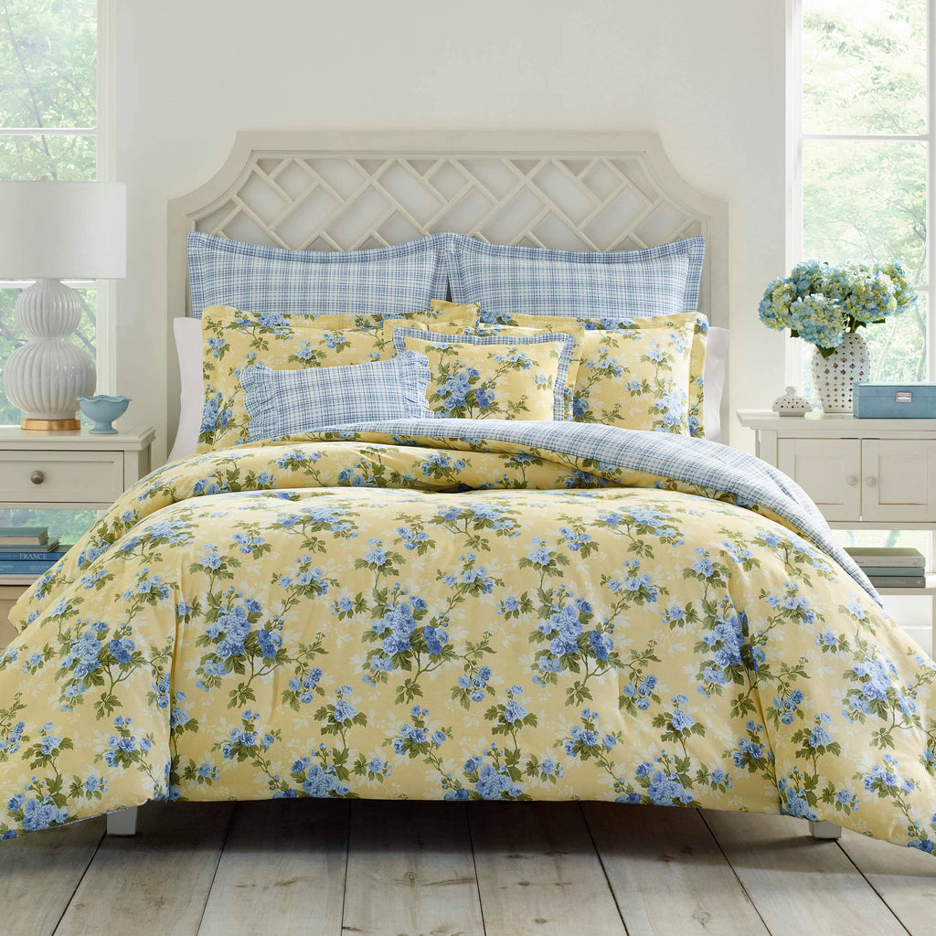 Laura Ashley - Duvet Set, Super Soft & Cozy Bedding, Includes Matching Shams & Bonus Throw Pillow Covers, Coquette Room Decor (Hope Patchwork Blue, Twin)