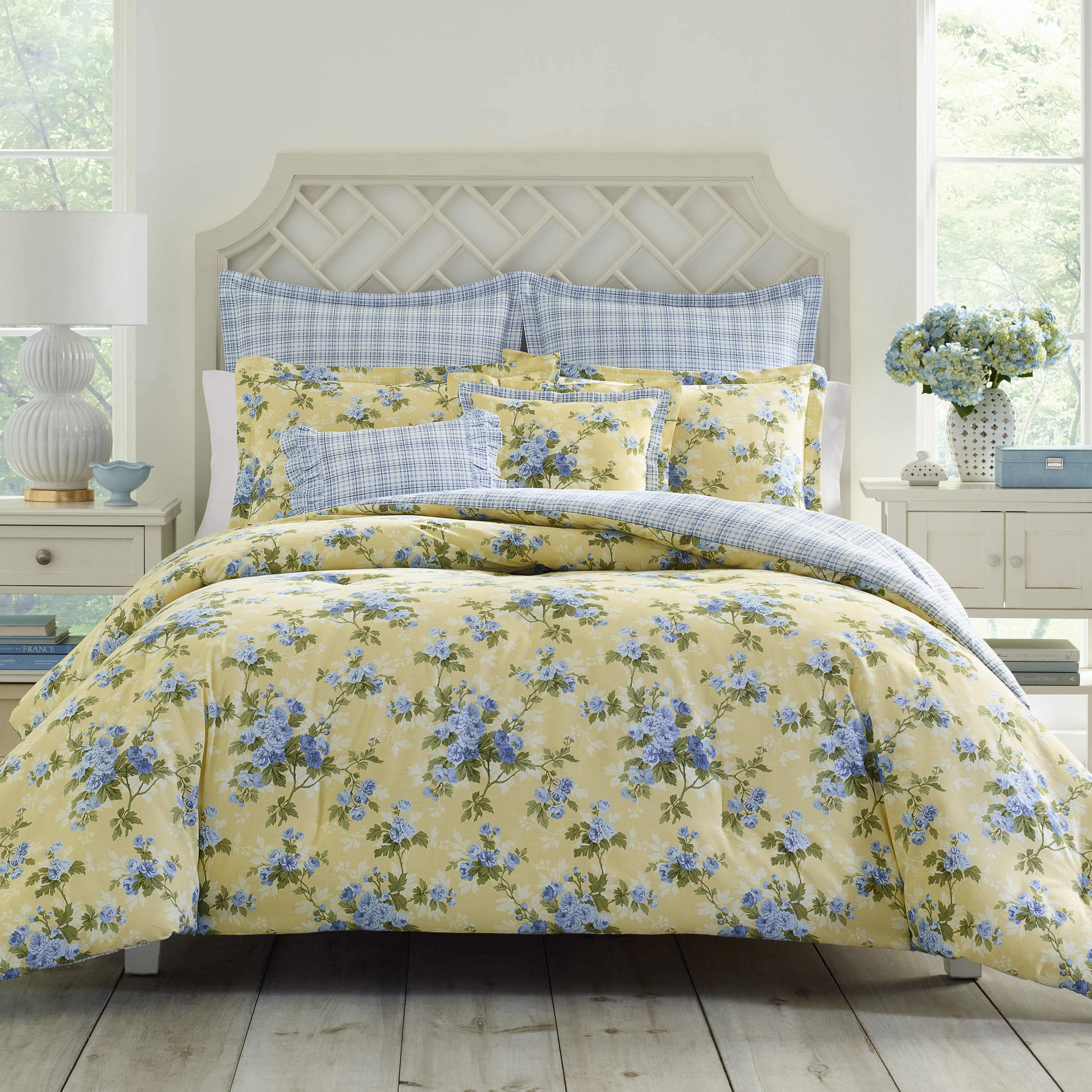 Laura Ashley - Duvet Set, Super Soft & Cozy Bedding, Includes Matching Shams & Bonus Throw Pillow Covers, Coquette Room Decor (Hope Patchwork Blue, Twin)