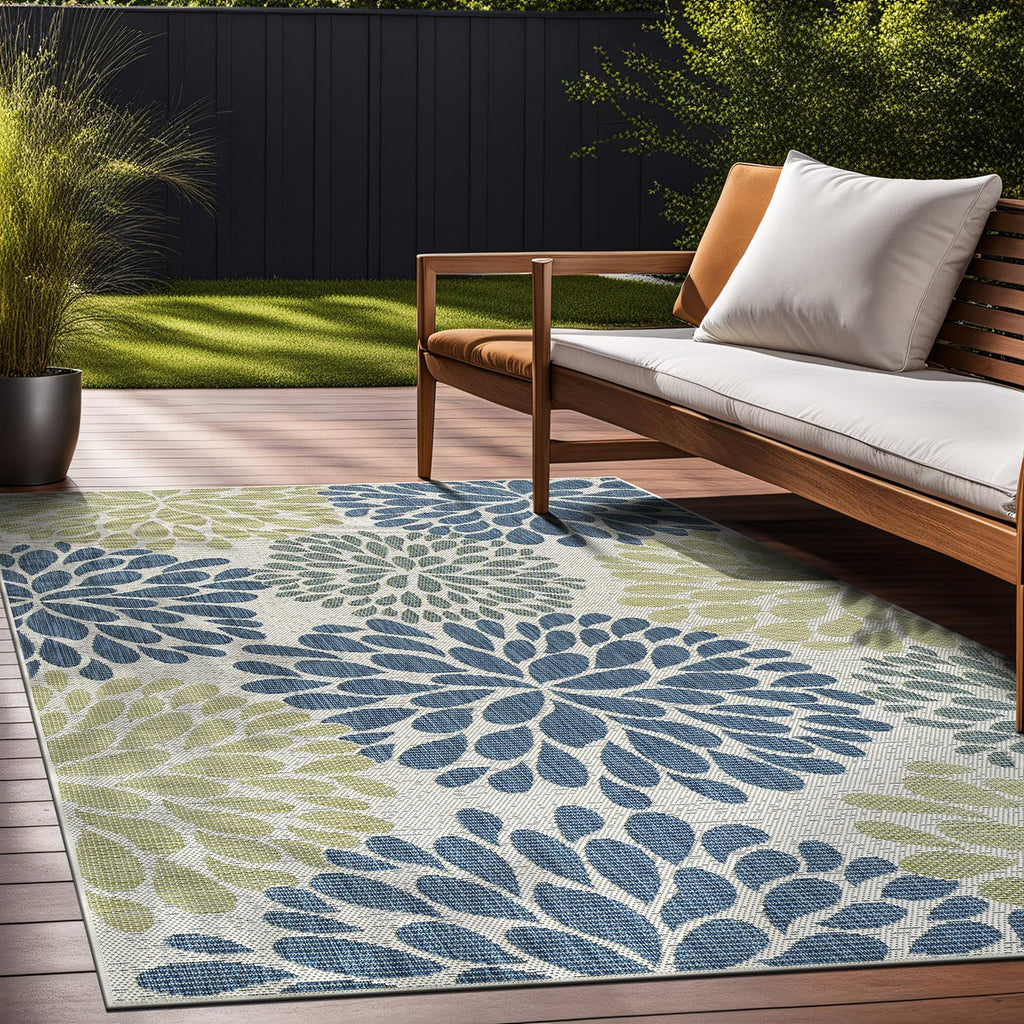 Beverly Rug Outdoor Rug 5x7 Modern Bordered Area Rugs for Indoor and Outdoor Patio Deck Porch Garden Waterproof Weather Sun Resistant Washable Outside Carpet (5 x 7 Beige)