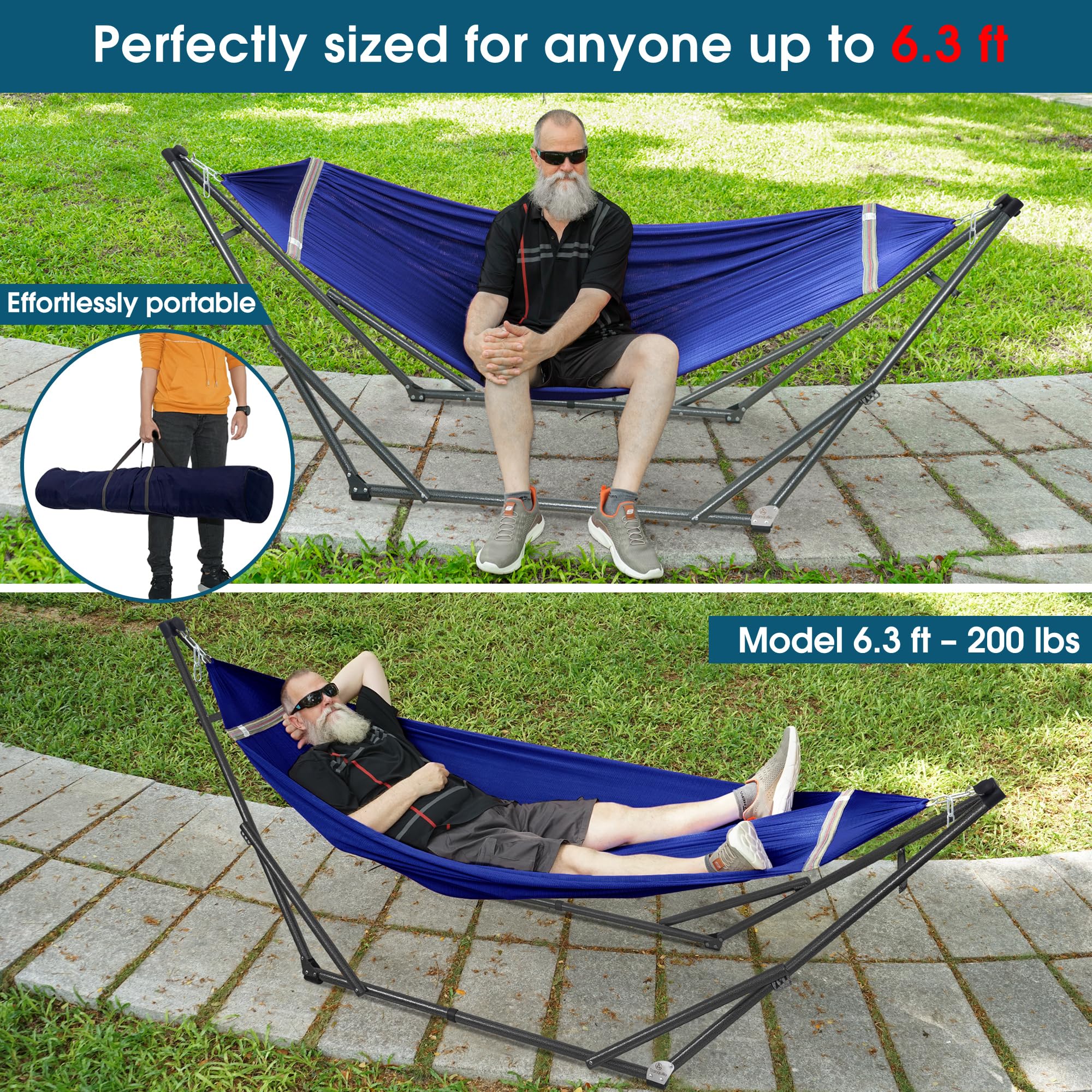 Tranquillo Unity Adjustable Hammock Stand, Hammocks Stands for The Garden, 800 lbs Capacity Steel Double Hammock Stand for 2 Persons, Premium Pre-Assembled Stand (Steel, Aegean)